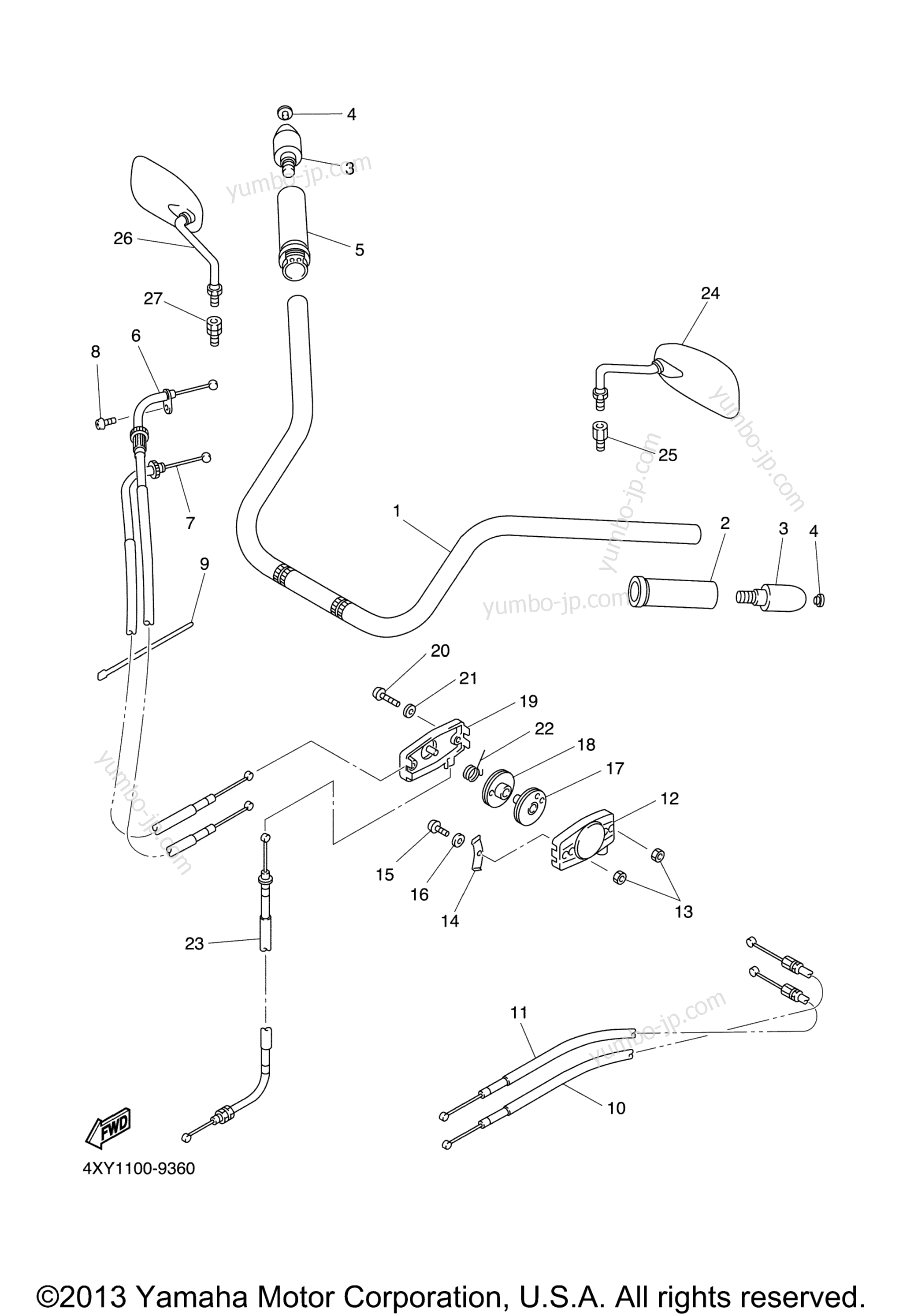 Steering Handle Cable для мотоциклов YAMAHA ROYAL STAR VENTURE (XVZ13TFT) 2005 г.