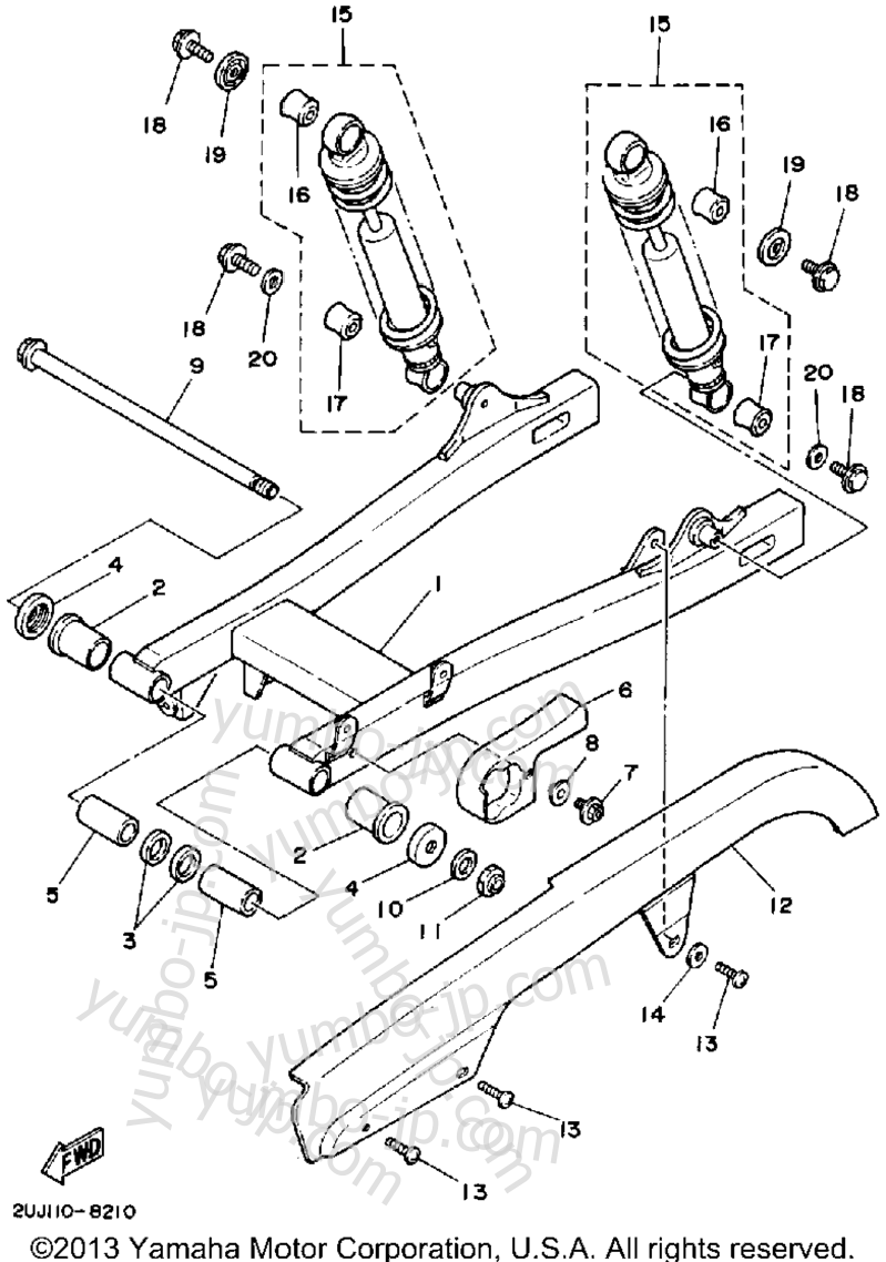 Swing Arm Rear Shocks для мотоциклов YAMAHA ROUTE 66 (XV250W) 1989 г.