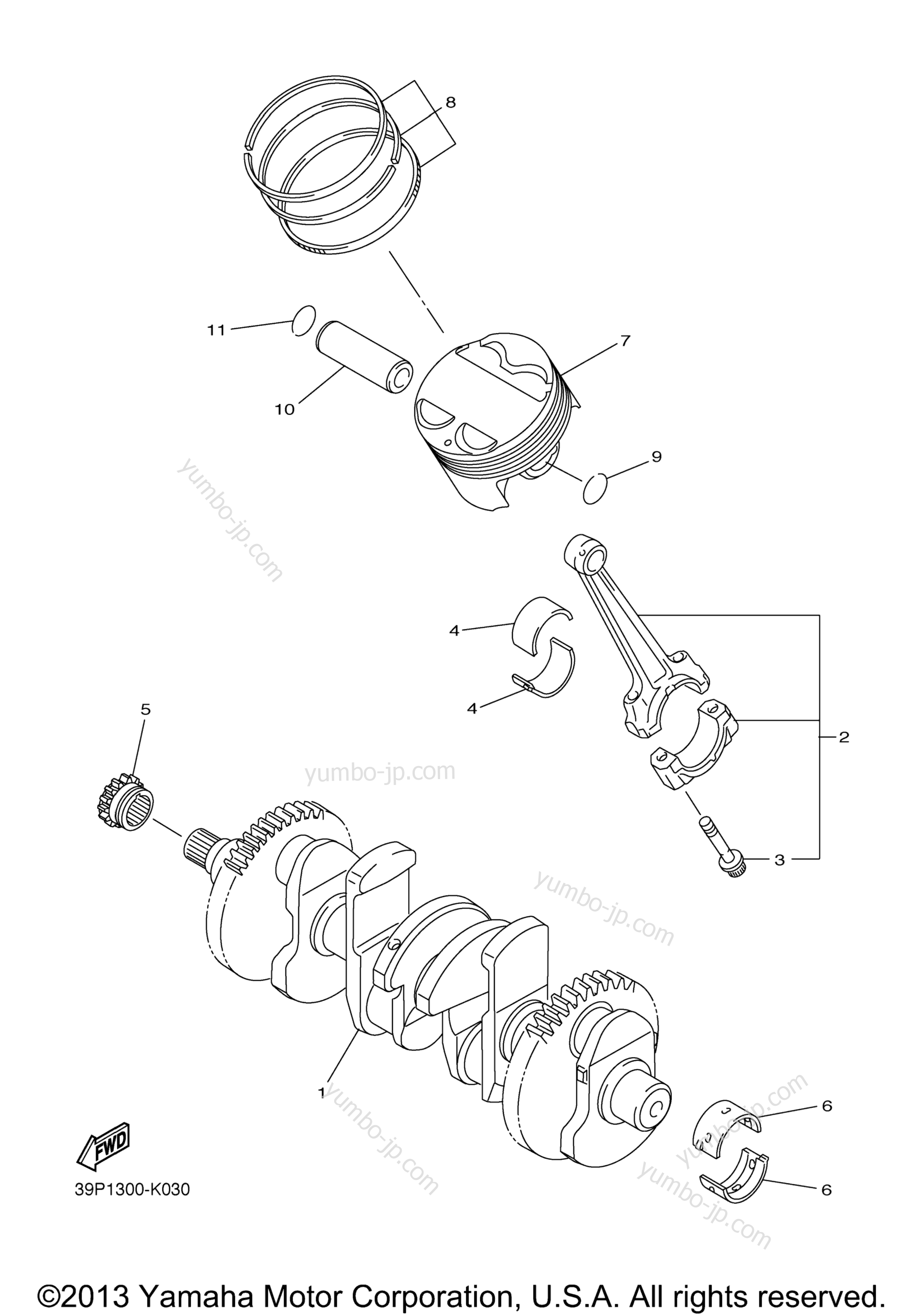 Коленвал и поршневая группа для мотоциклов YAMAHA FZ8 (FZ8NACB) CA 2011 г.