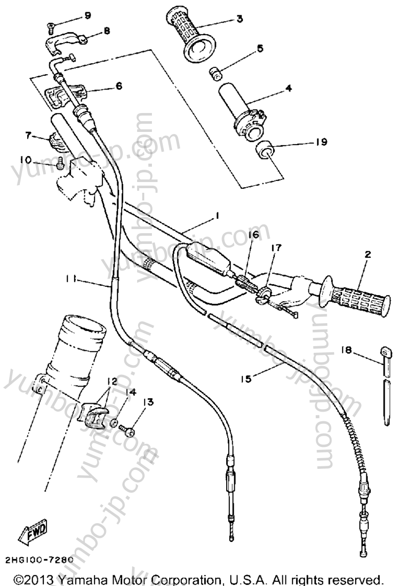 Handlebar-Cable для мотоциклов YAMAHA YZ125T 1987 г.