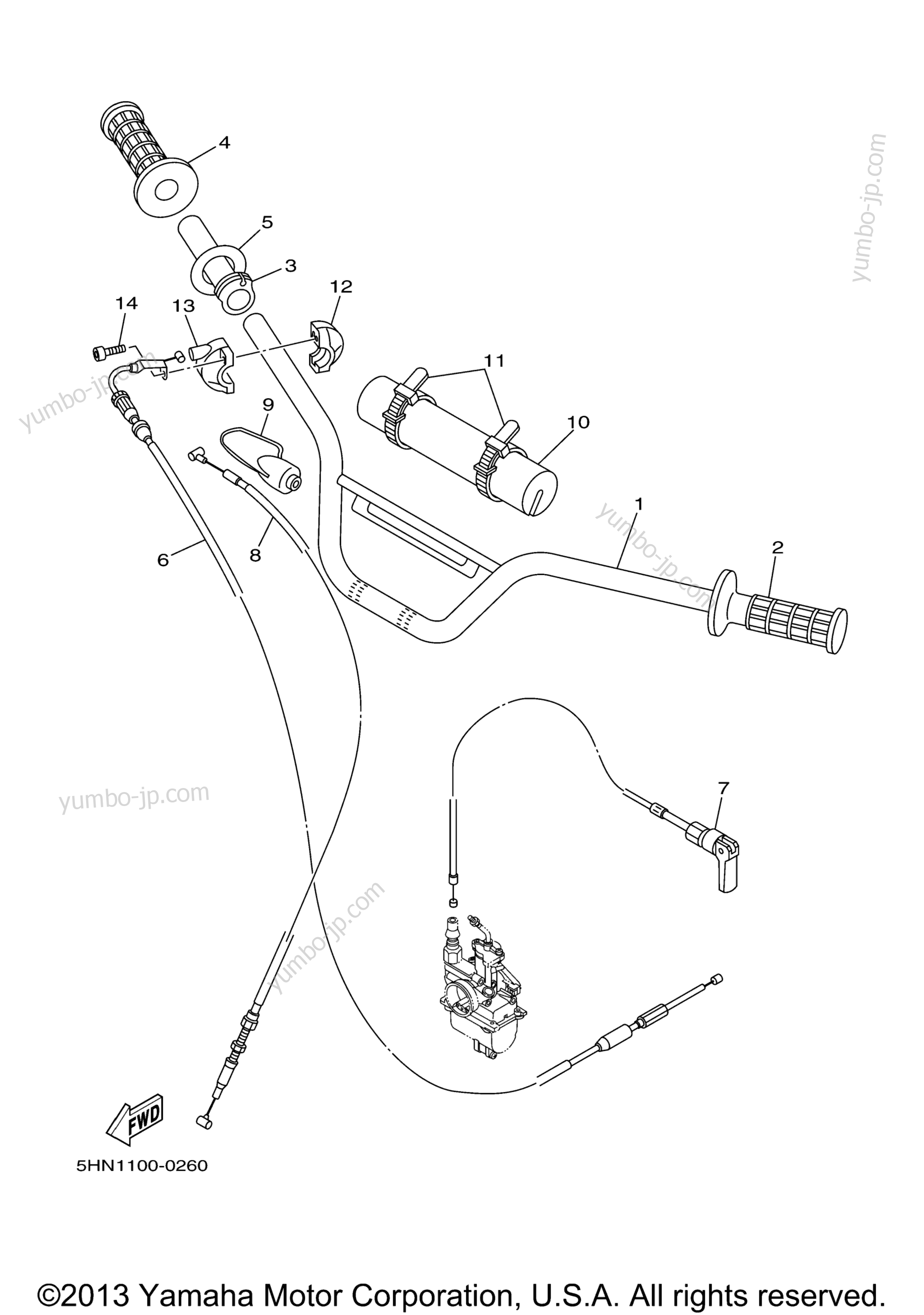 Steering Handle Cable для мотоциклов YAMAHA TTR90E (TTR90ES) 2004 г.