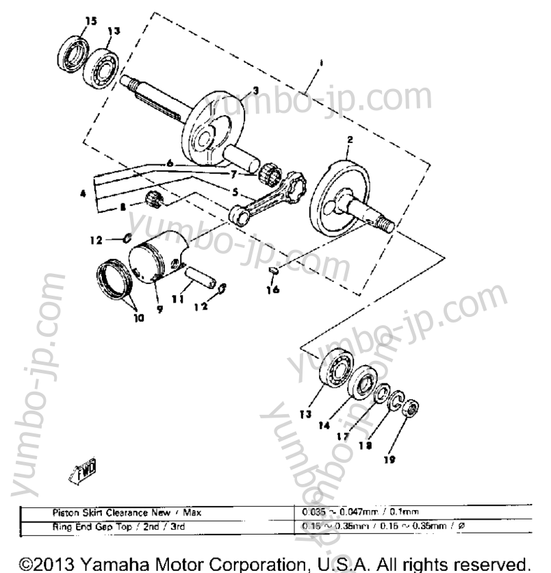 Crankshaft - Piston for motorcycles YAMAHA MJ50J 1982 year