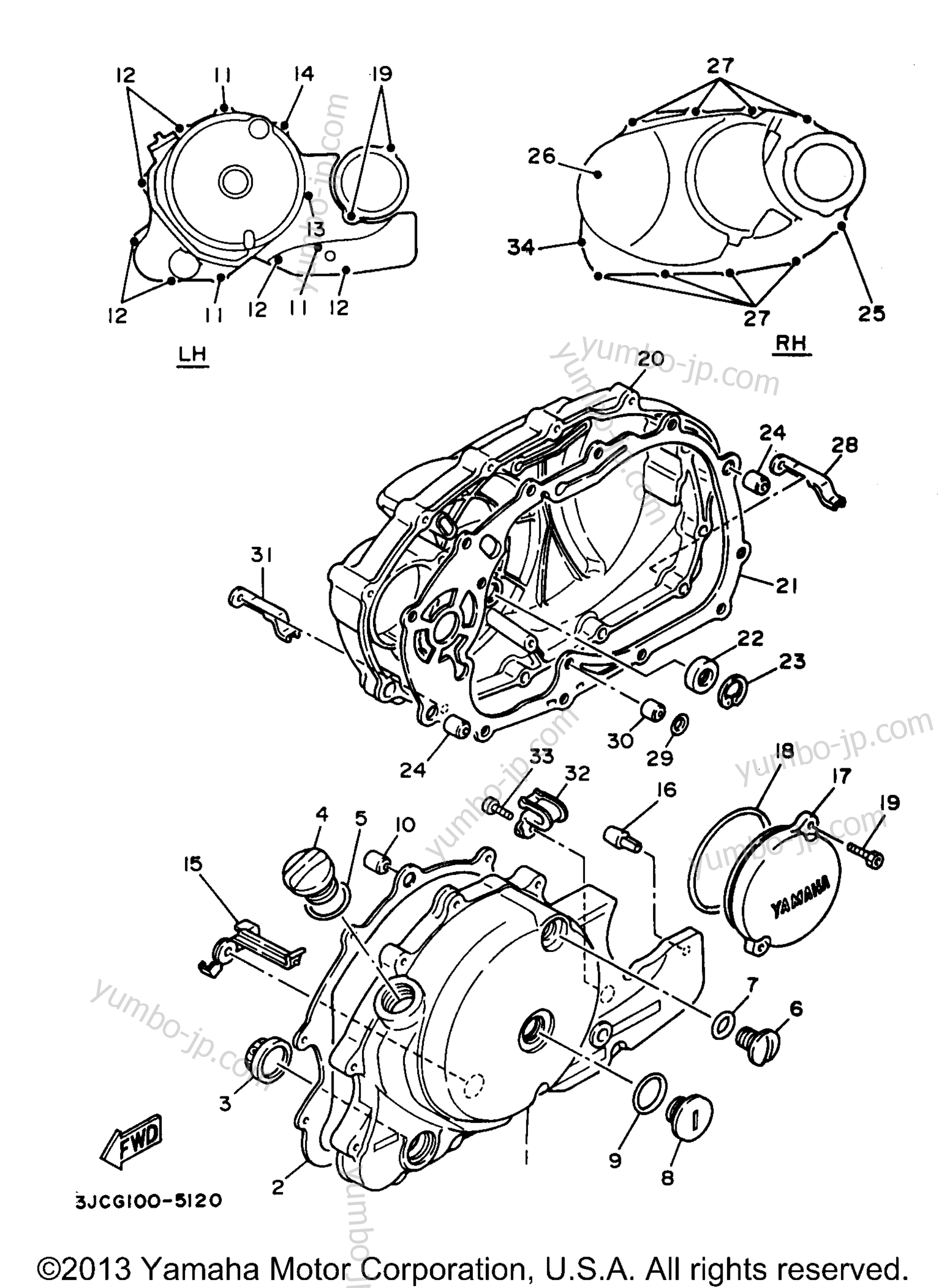 Crankcase Cover 1 для мотоциклов YAMAHA VIRAGO 535 (XV535J) 1997 г.