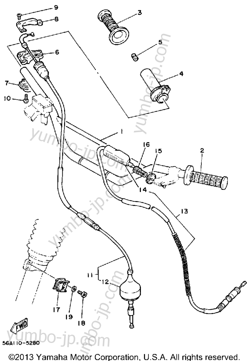 Steering Handle-Cable для мотоциклов YAMAHA YZ250 (YZ250N) 1985 г.