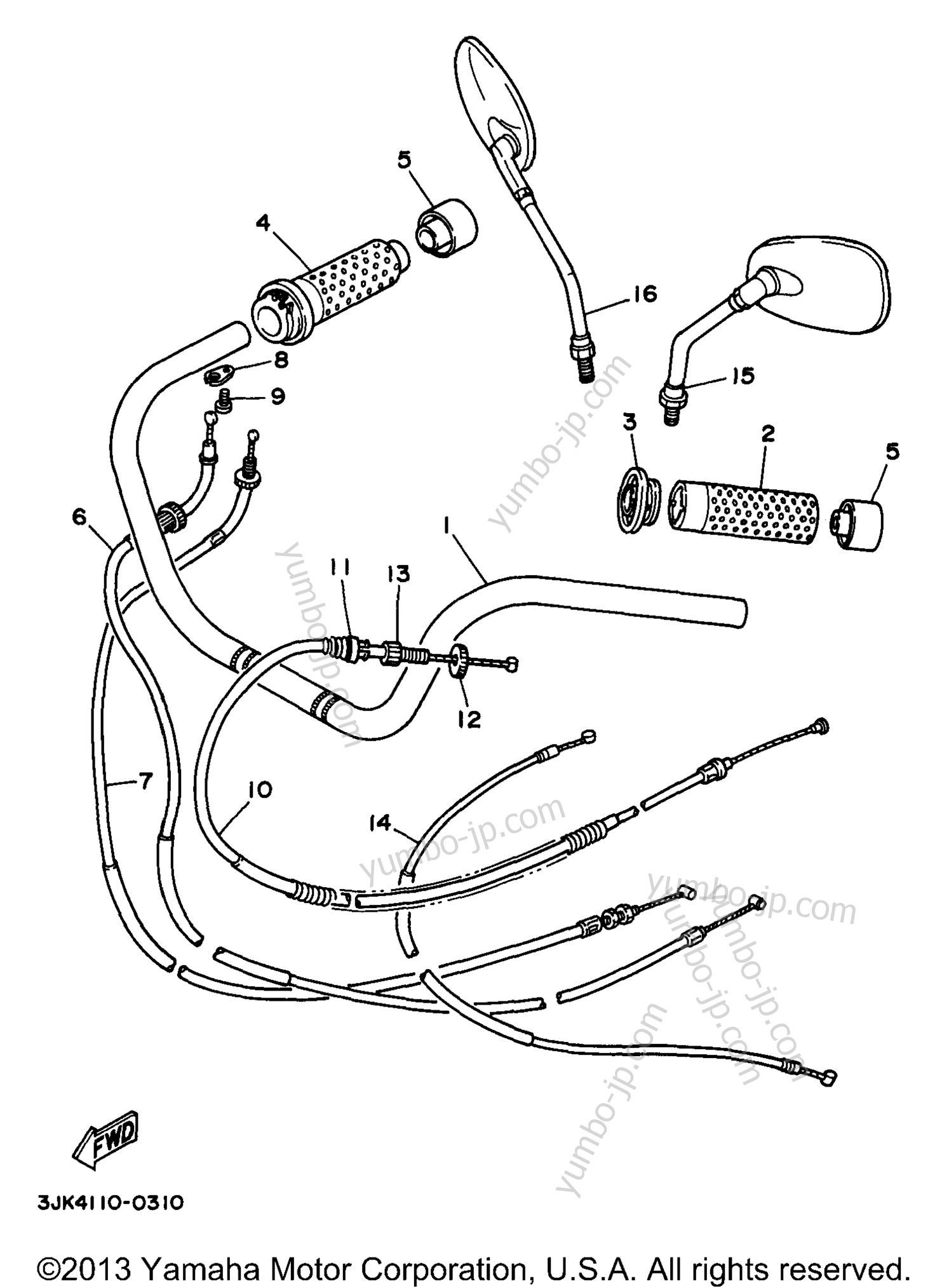 Steering Handle Cable for motorcycles YAMAHA VIRAGO 1100 (XV1100KC) CA 1998 year