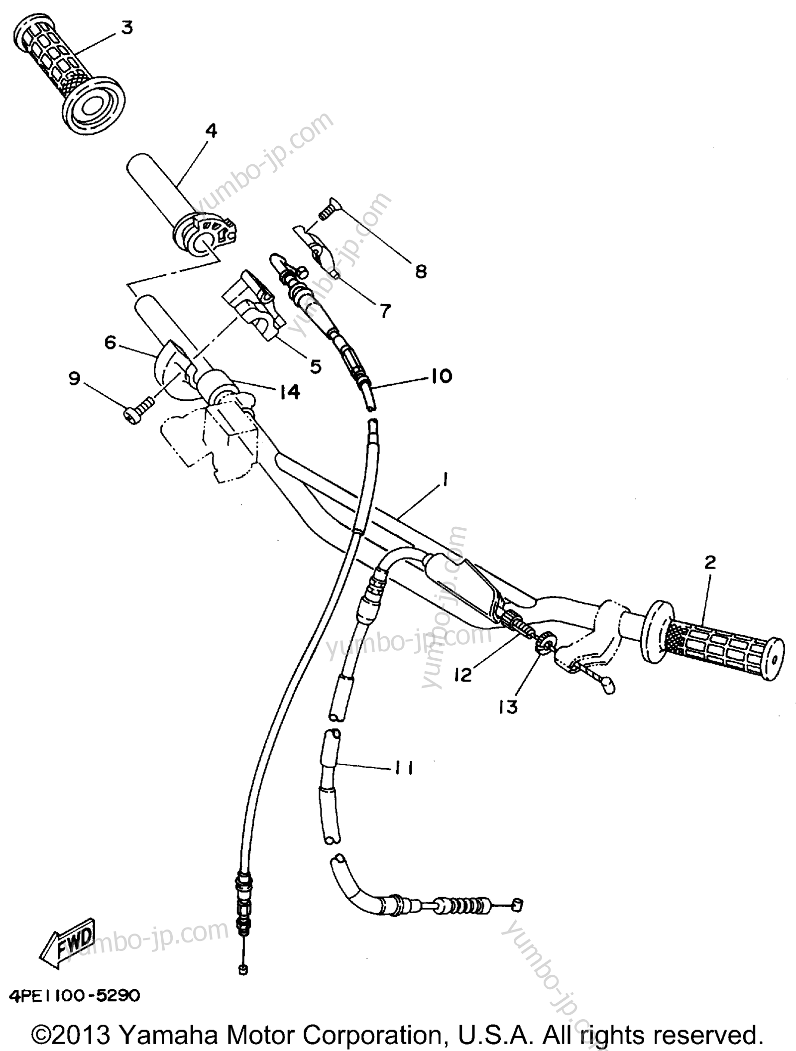 Steering Handle Cable для мотоциклов YAMAHA YZ125 (YZ125G1) 1995 г.
