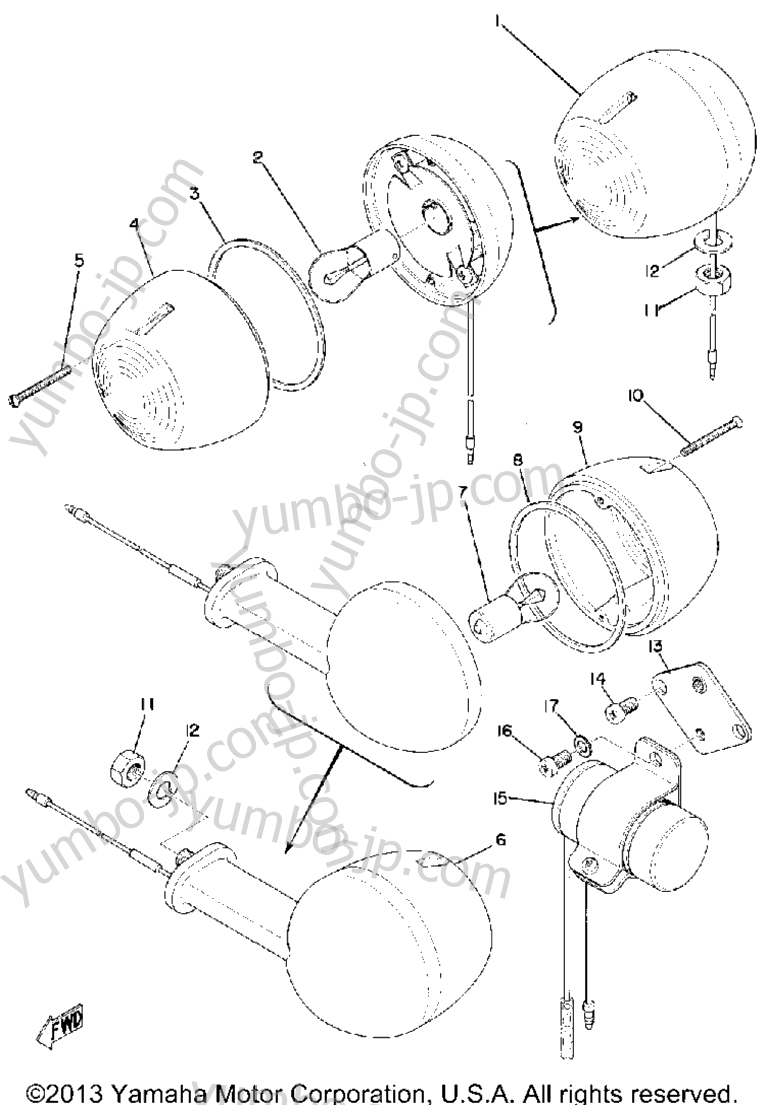 Flasher Lamp Alternate Parts для мотоциклов YAMAHA U7E 1972 г.