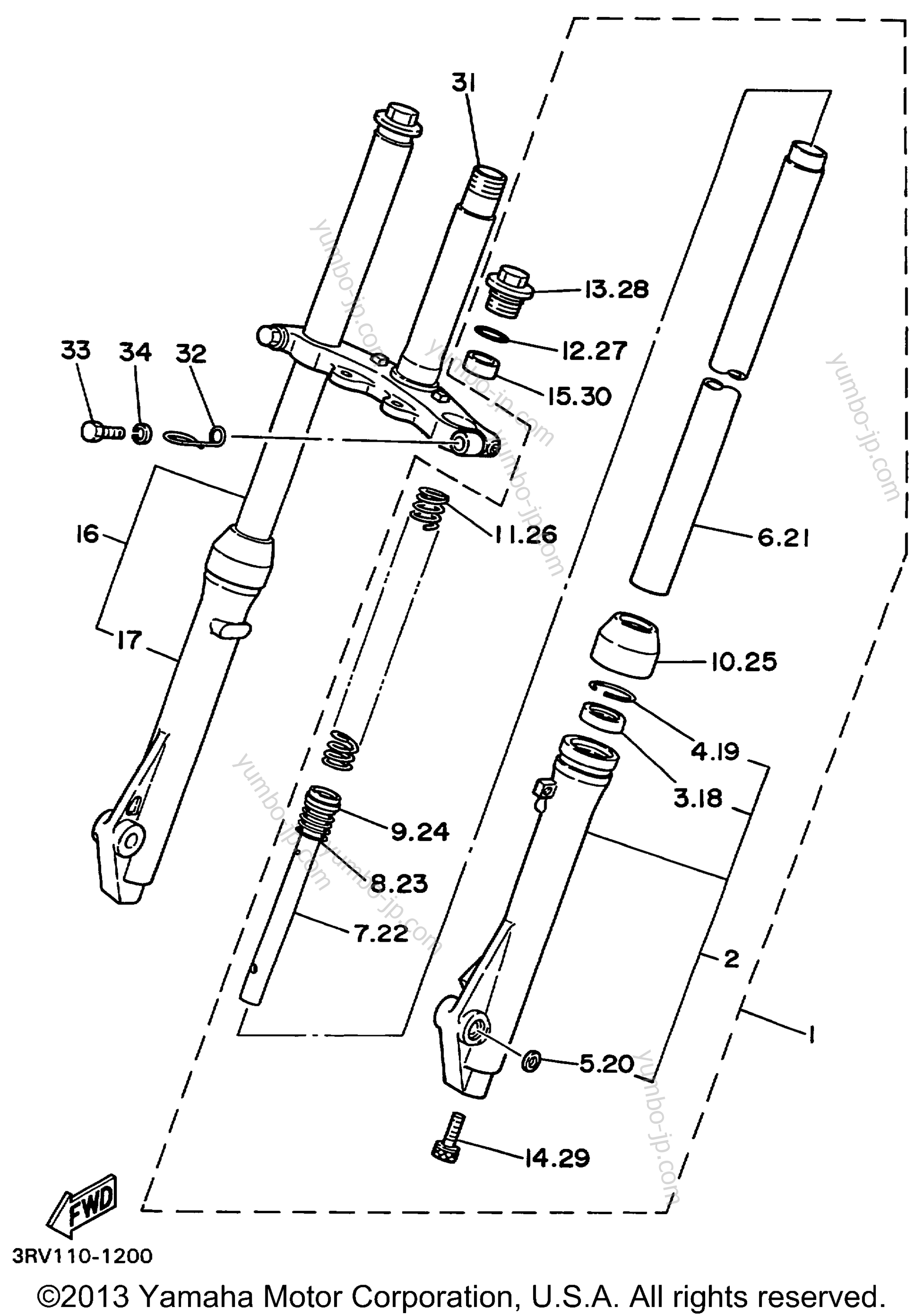 FRONT FORK для мотоциклов YAMAHA PW80 (PW80L1) 1999 г.