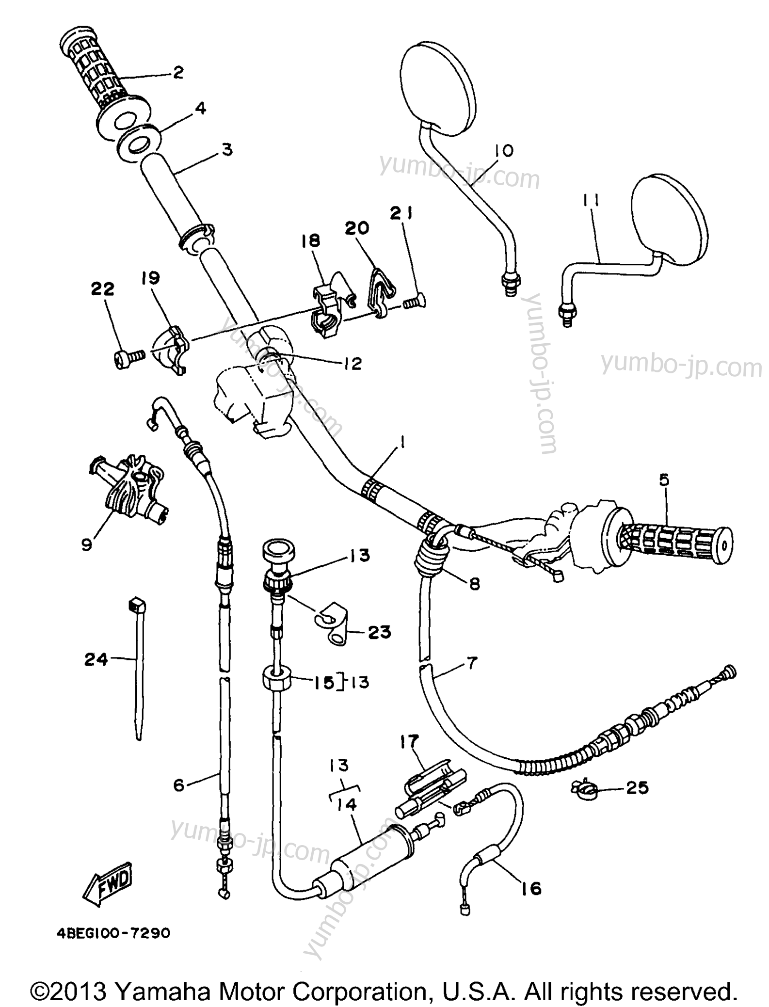 Steering Handle Cable для мотоциклов YAMAHA SEROW (XT225JC) CA 1997 г.