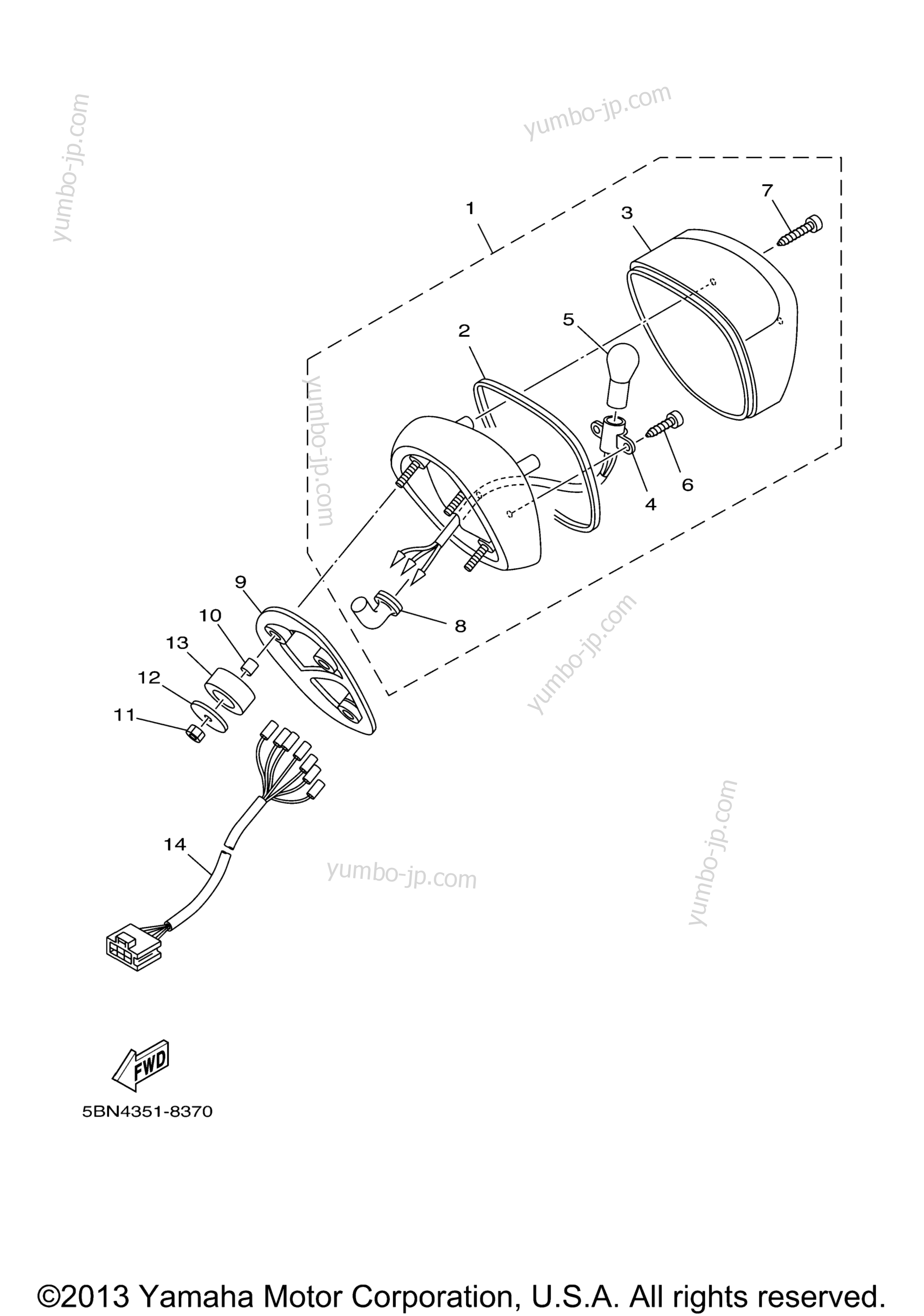 TAILLIGHT для мотоциклов YAMAHA V STAR 1100 SILVERADO (XVS11ATSC) CA 2004 г.