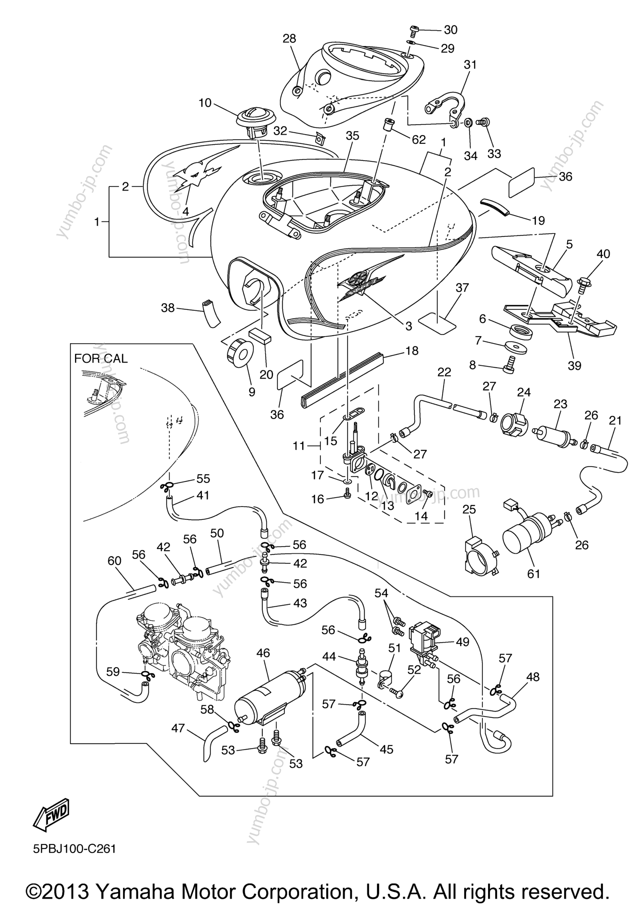 Топливный бак для мотоциклов YAMAHA V STAR 1100 CUSTOM (XVS11SC) CA 2004 г.