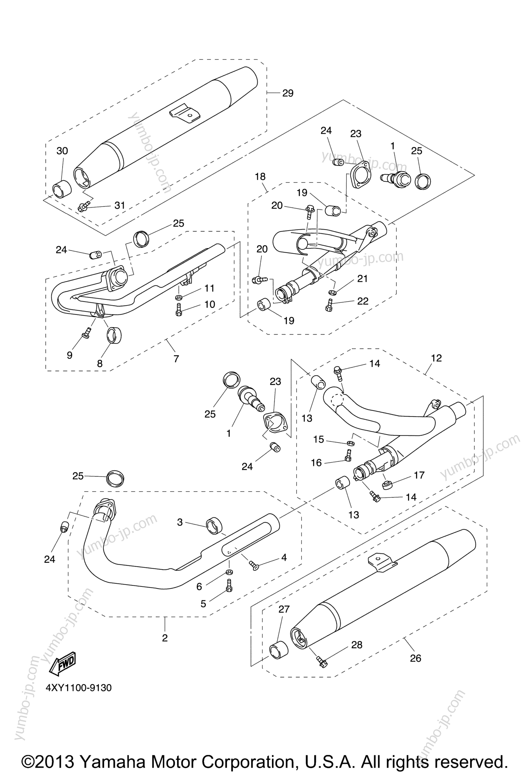 Exhaust для мотоциклов YAMAHA ROYAL STAR VENTURE (XVZ1300TFP) CA 2002 г.