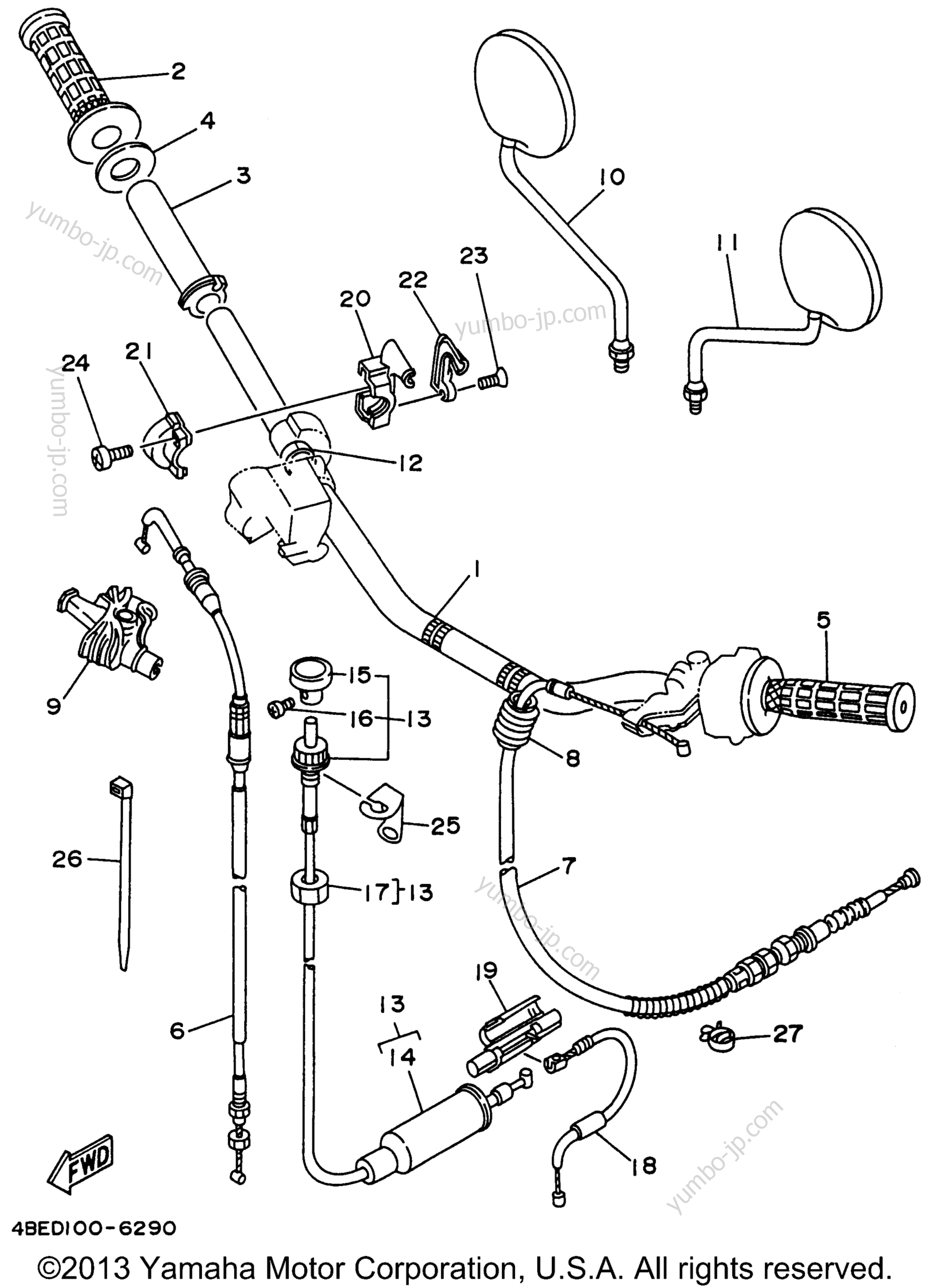 Steering Handle Cable для мотоциклов YAMAHA SEROW (XT225H) 1996 г.