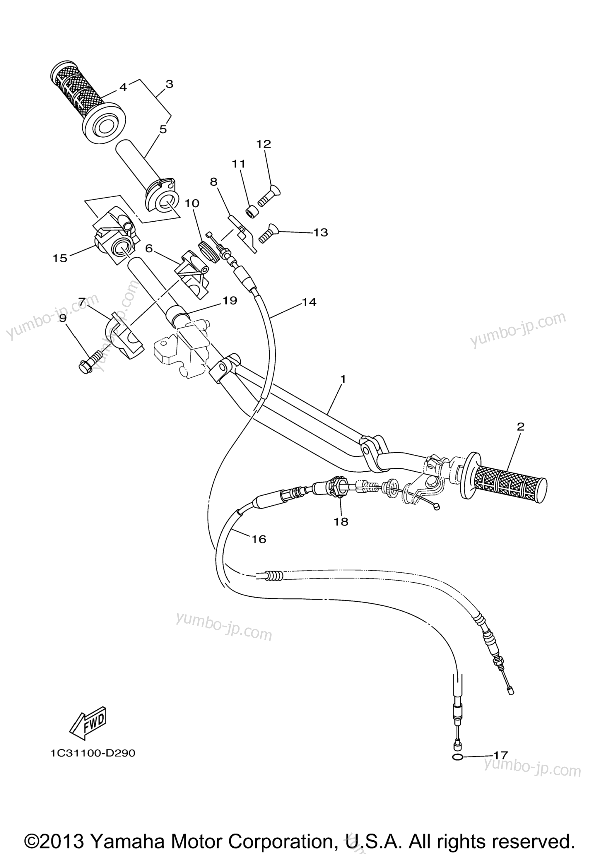 Steering Handle Cable для мотоциклов YAMAHA YZ125 (YZ125T1) 2005 г.