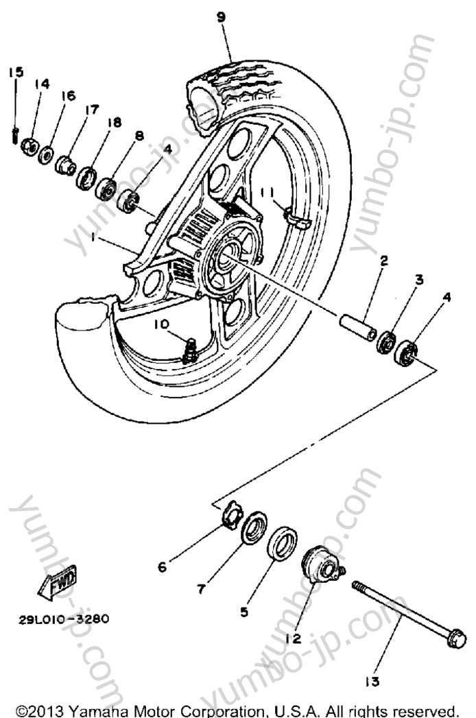 FRONT WHEEL for motorcycles YAMAHA RZ350L 1984 year