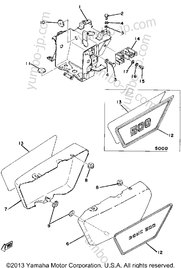 Battery Box - Side Cover для мотоциклов YAMAHA XS500D 1977 г.