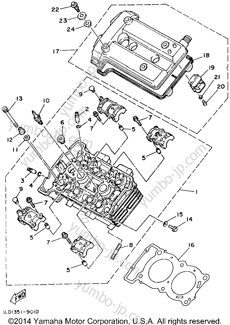 Головка блока цилиндров для мотоциклов YAMAHA TDM850 (TDM850D) 1992 г.