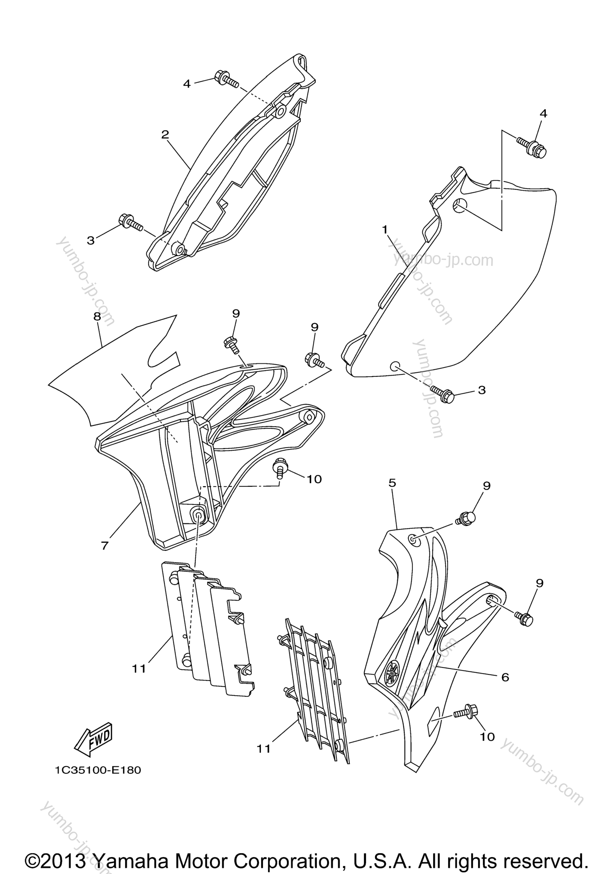 SIDE COVER for motorcycles YAMAHA YZ125 (YZ125V) 2006 year