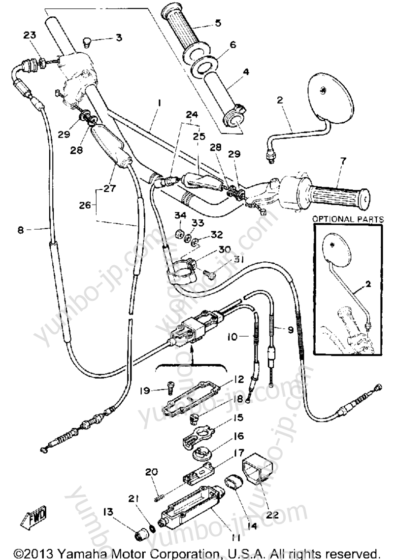 Handlebar - Cable для мотоциклов YAMAHA DT175G 1980 г.