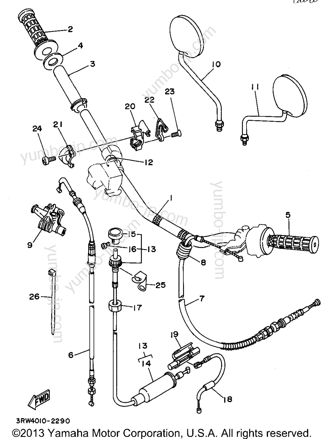Steering Handle Cable для мотоциклов YAMAHA SEROW (XT225FC) CA 1994 г.