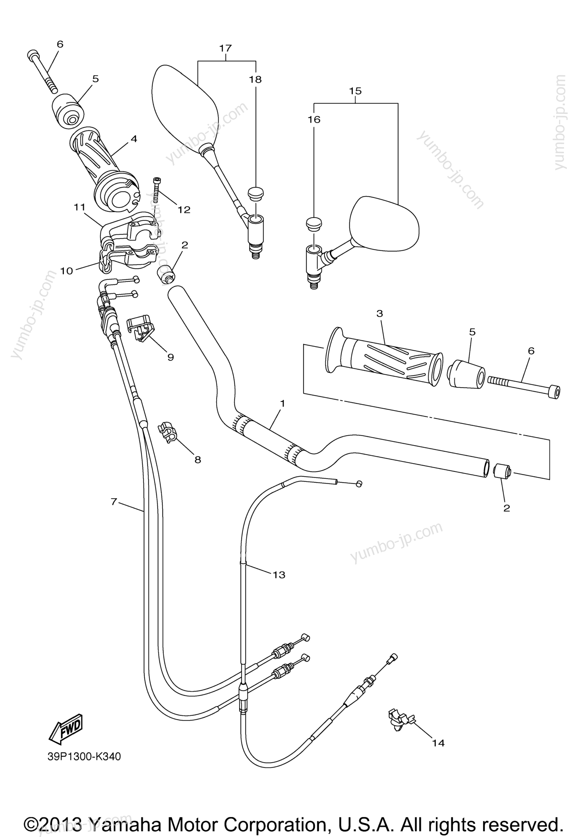 Steering Handle Cable для мотоциклов YAMAHA FZ8 (FZ8NBCG) CA 2012 г.
