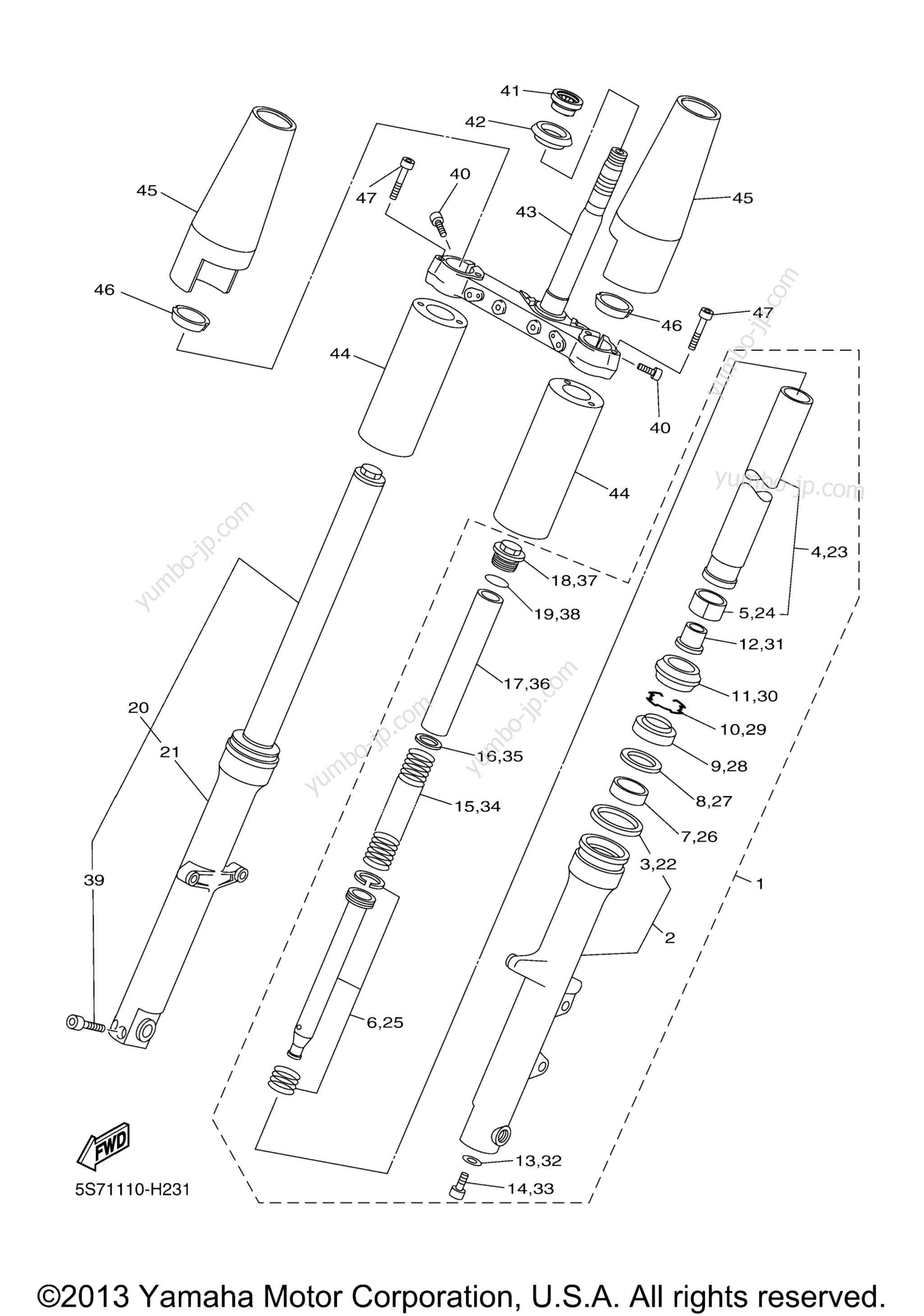 FRONT FORK для мотоциклов YAMAHA V STAR 950 (XVS95ER) 2014 г.