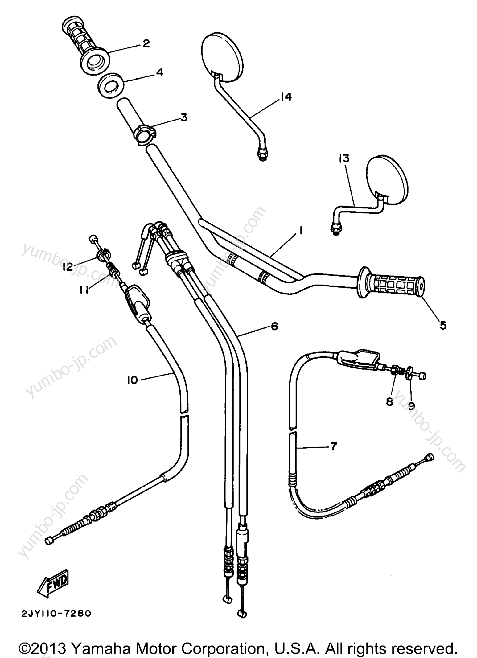 Steering Handle Cable для мотоциклов YAMAHA TRAILWAY (TW200K) 1998 г.