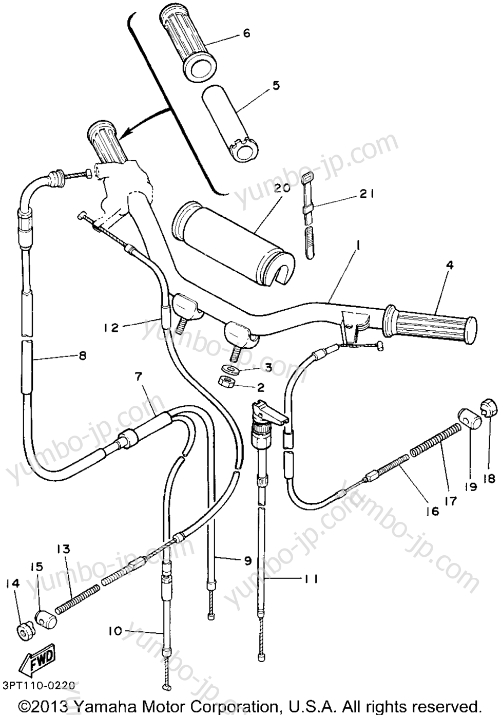 Steering Handle - Cable for motorcycles YAMAHA Y-ZINGER (PW50G) 1995 year