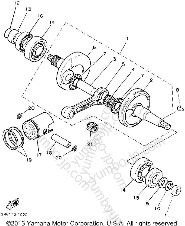 Crankshaft - Piston for motorcycles YAMAHA Y-ZINGER (PW80D) 1992 year