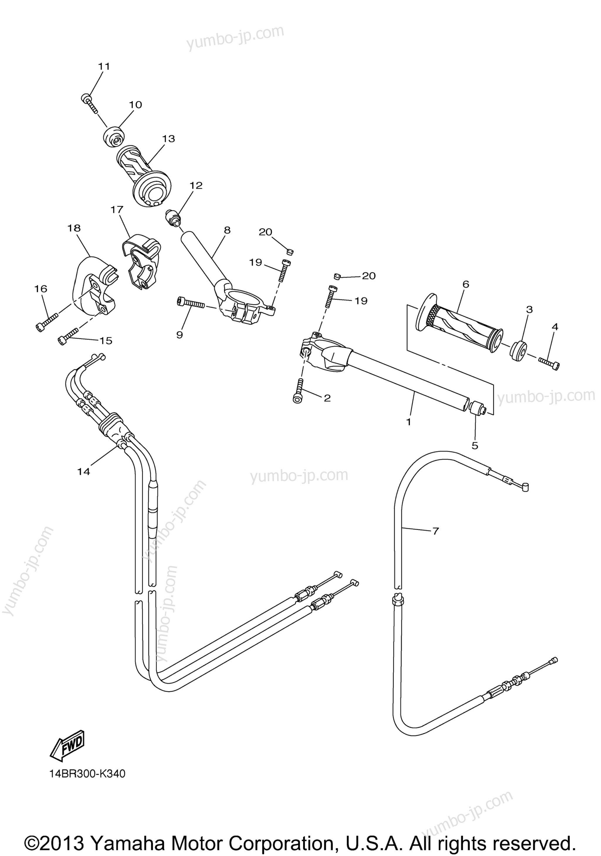 Steering Handle Cable для мотоциклов YAMAHA YZFR1 (YZFR1ECGY) CA 2014 г.