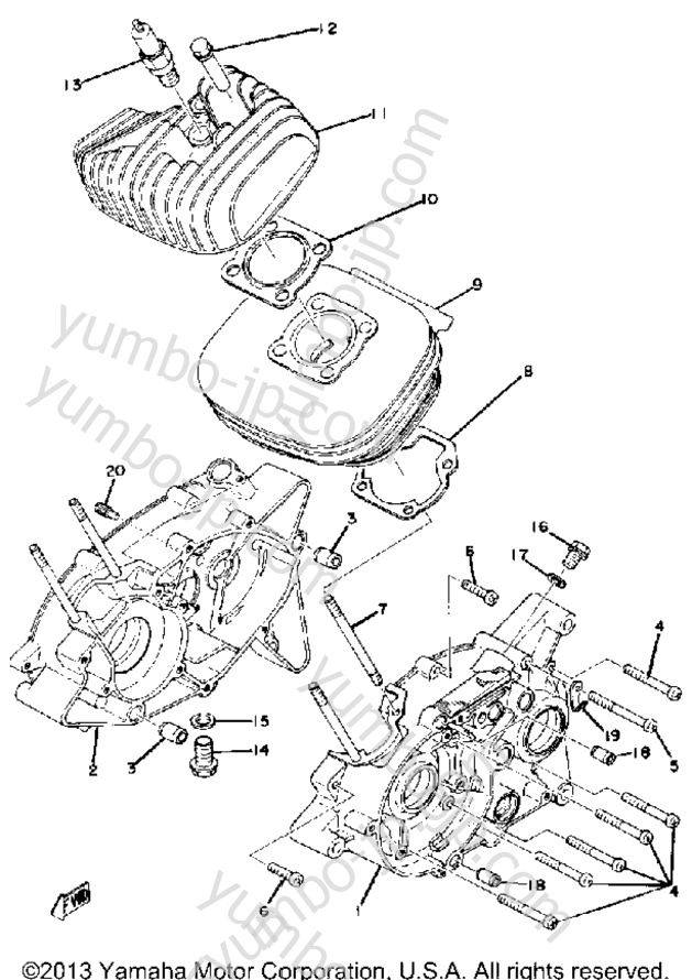 Crankcase - Cylinder Yz80b - Yz80c for motorcycles YAMAHA YZ80B 1975 year