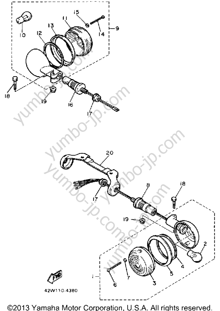 Turnsignal для мотоциклов YAMAHA VIRAGO 1100 (XV1100SC) CA 1986 г.