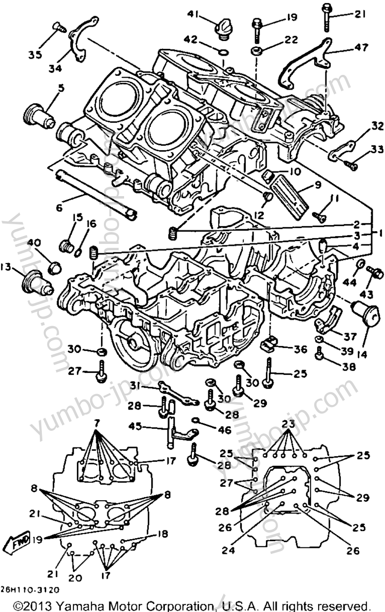 Crankcase Cylinder для мотоциклов YAMAHA XVZ12TK 1983 г.