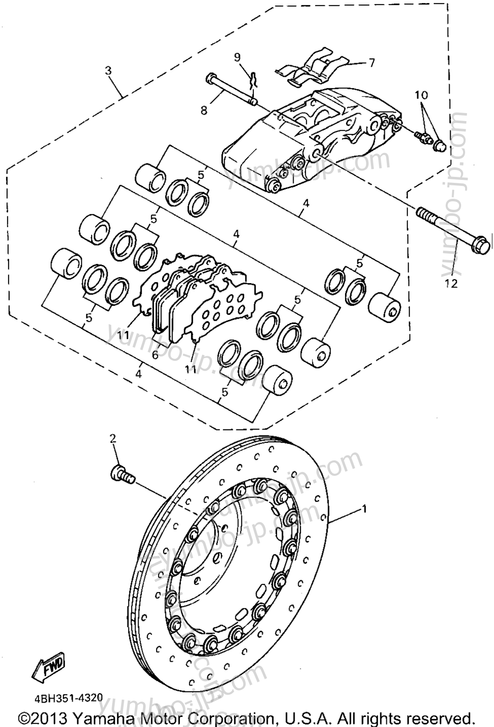 FRONT BRAKE CALIPER для мотоциклов YAMAHA GTS1000AFC CA 1994 г.