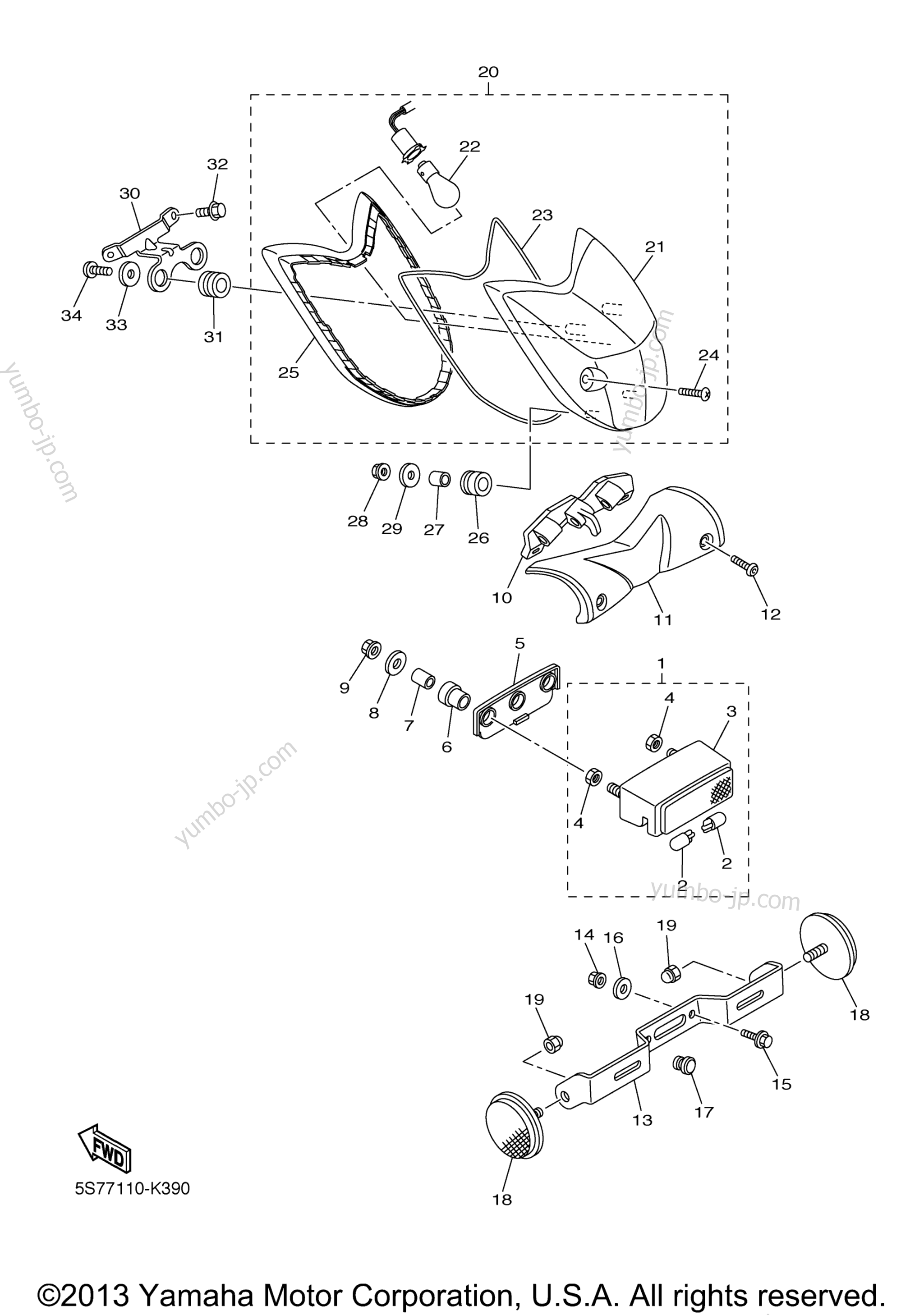 TAILLIGHT для мотоциклов YAMAHA V STAR 950 (XVS95ER) 2014 г.