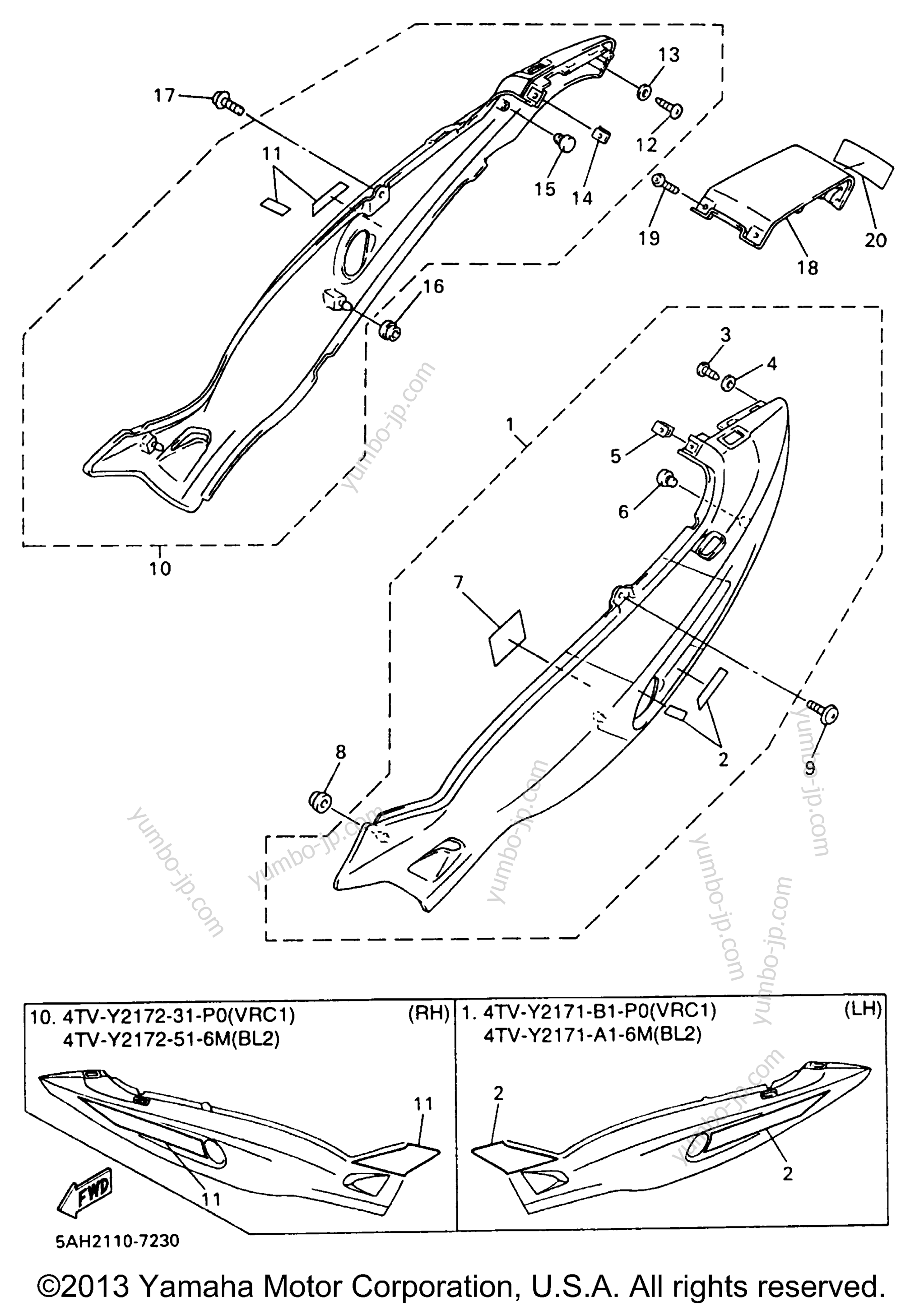 SIDE COVER for motorcycles YAMAHA YZF600RJ 1997 year