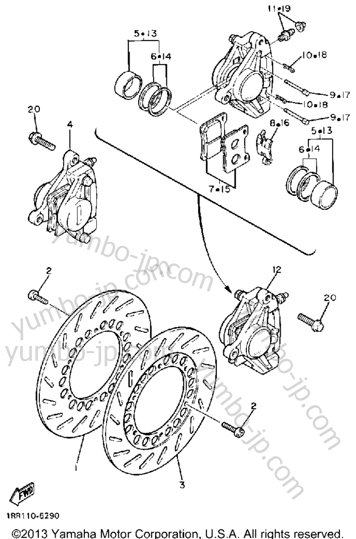 FRONT BRAKE CALIPER для мотоциклов YAMAHA VIRAGO 750 (XV750UC) CA 1988 г.