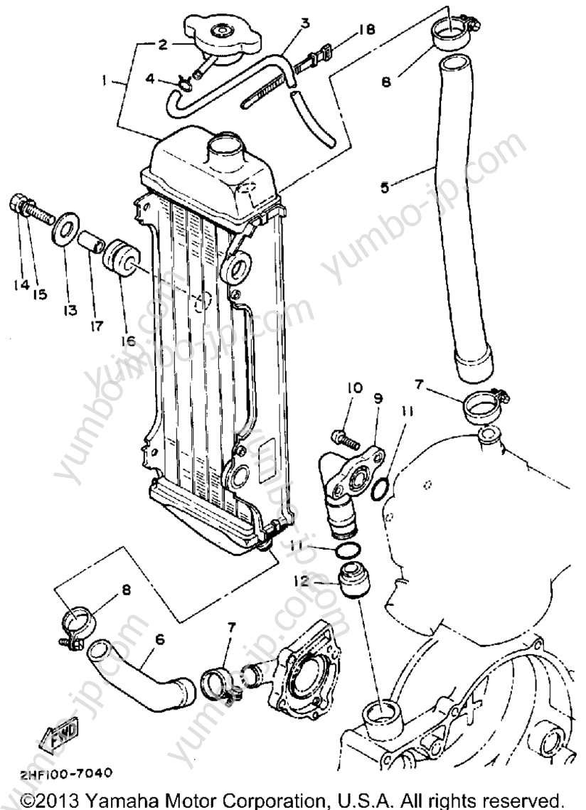 Radiator-Hose для мотоциклов YAMAHA YZ80A 1990 г.