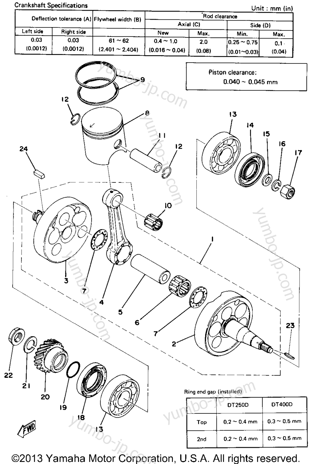 Crank - Piston для мотоциклов YAMAHA DT250D 1977 г.