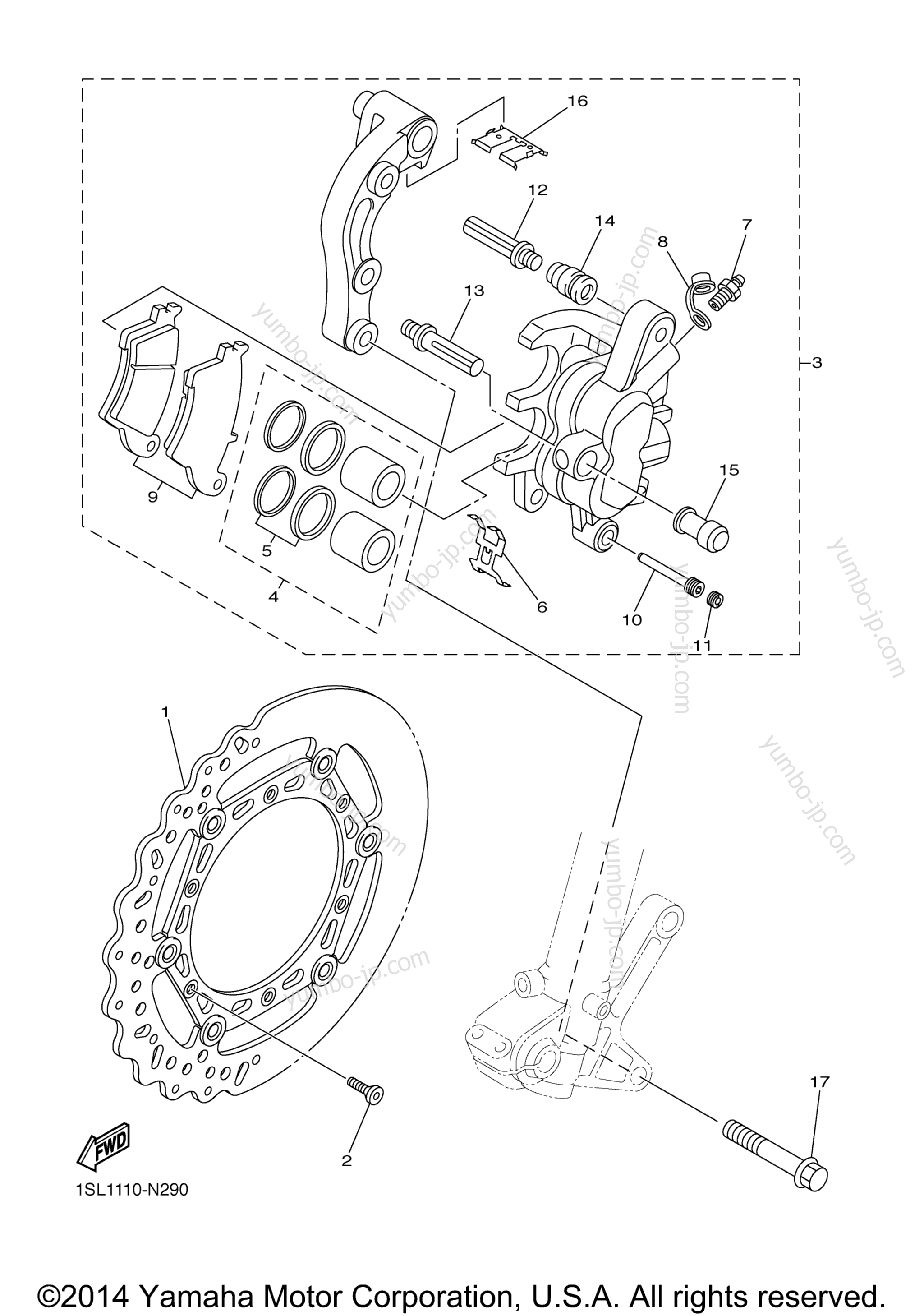 FRONT BRAKE CALIPER for motorcycles YAMAHA YZ450F (YZ450FEL) 2014 year