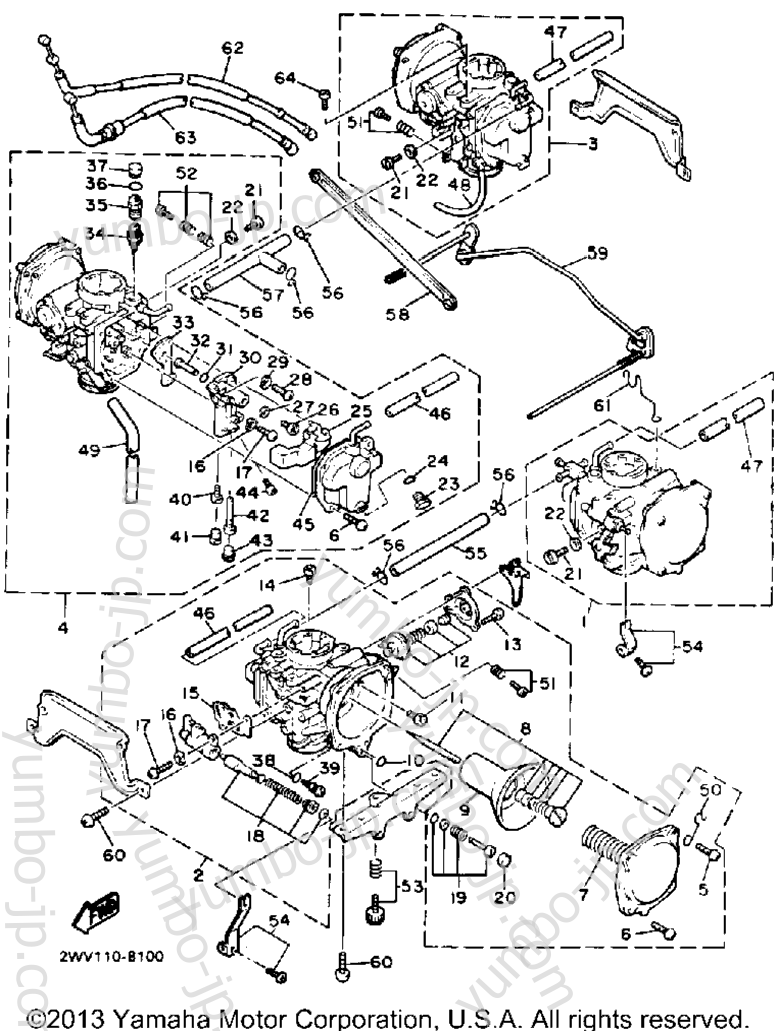 Carburetor Non California Model для мотоциклов YAMAHA XVZ13U 1988 г.