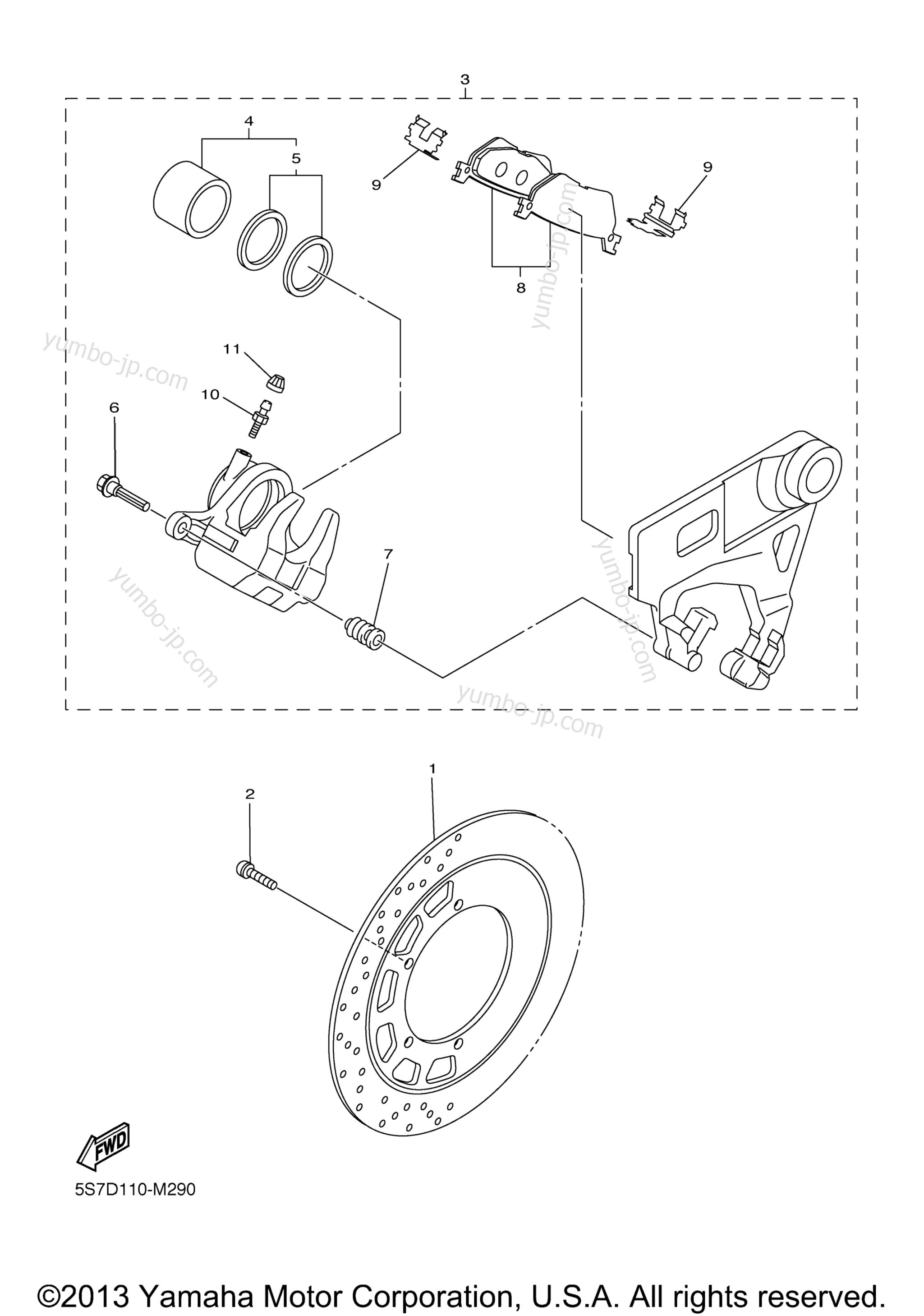 REAR BRAKE CALIPER для мотоциклов YAMAHA V STAR 950 (XVS95ER) 2014 г.