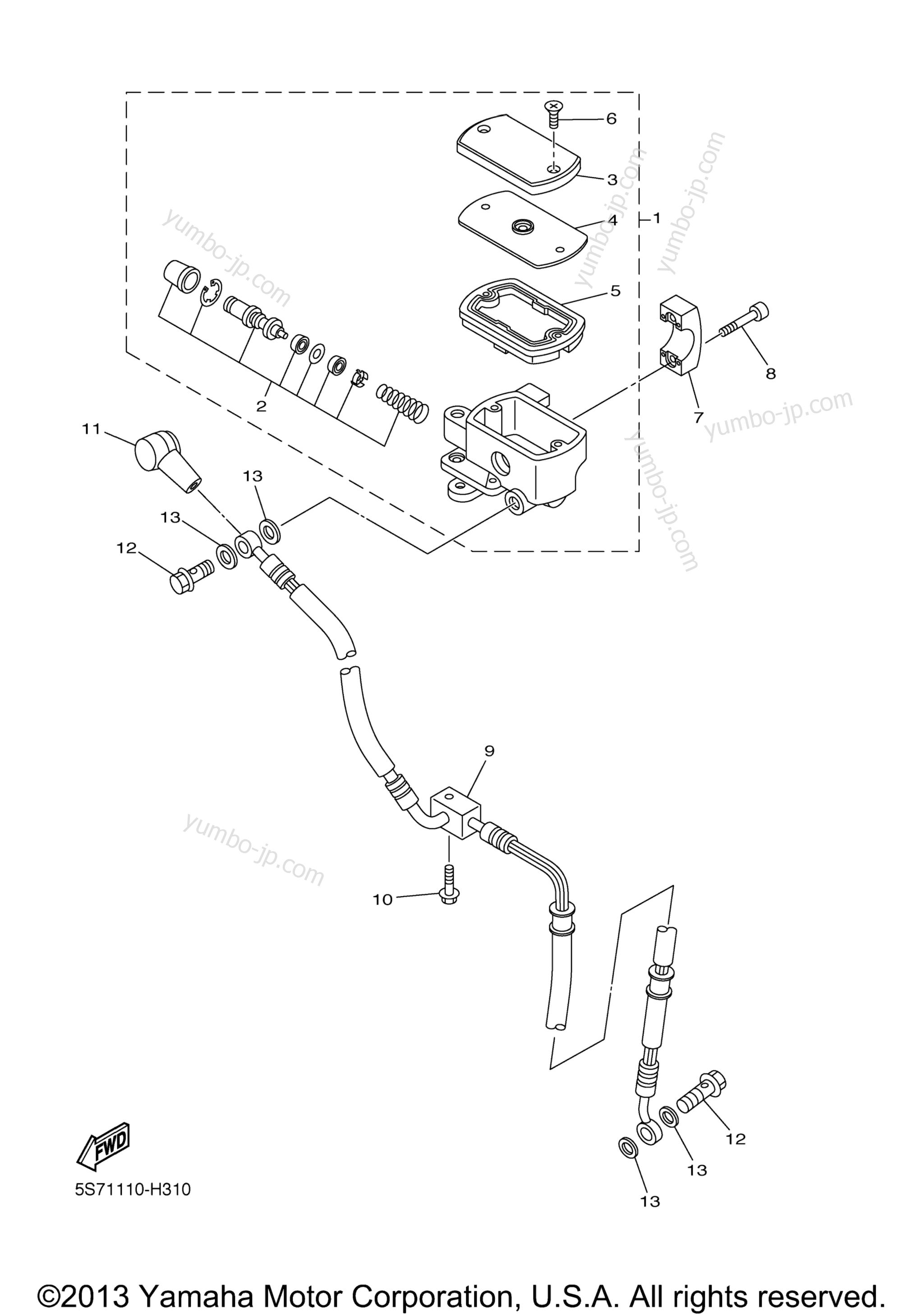 FRONT MASTER CYLINDER для мотоциклов YAMAHA V STAR 950 (XVS95DCB) CA 2013 г.