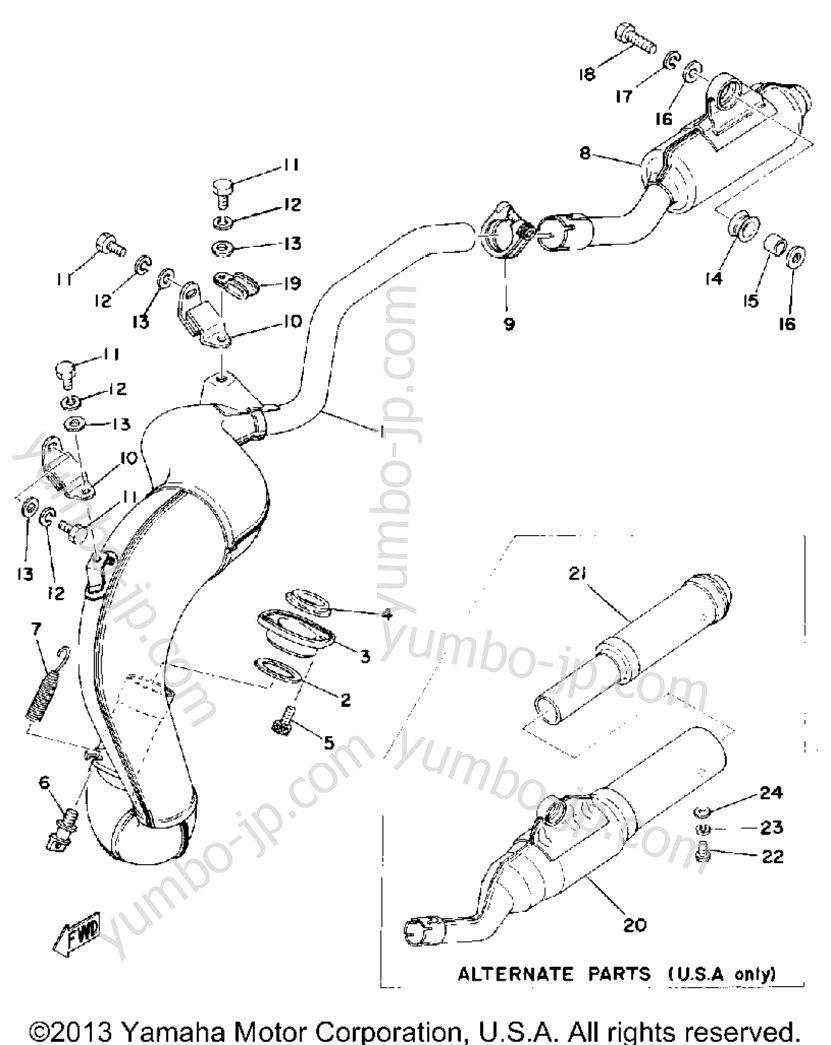 Exhaust for motorcycles YAMAHA YZ175C 1976 year