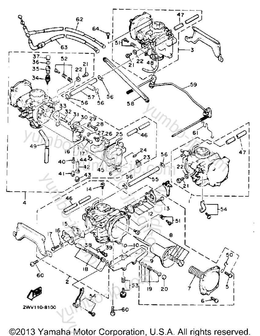 Carburetor Non California Model for motorcycles YAMAHA VENTURE ROYALE (XVZ13DW) 1989 year