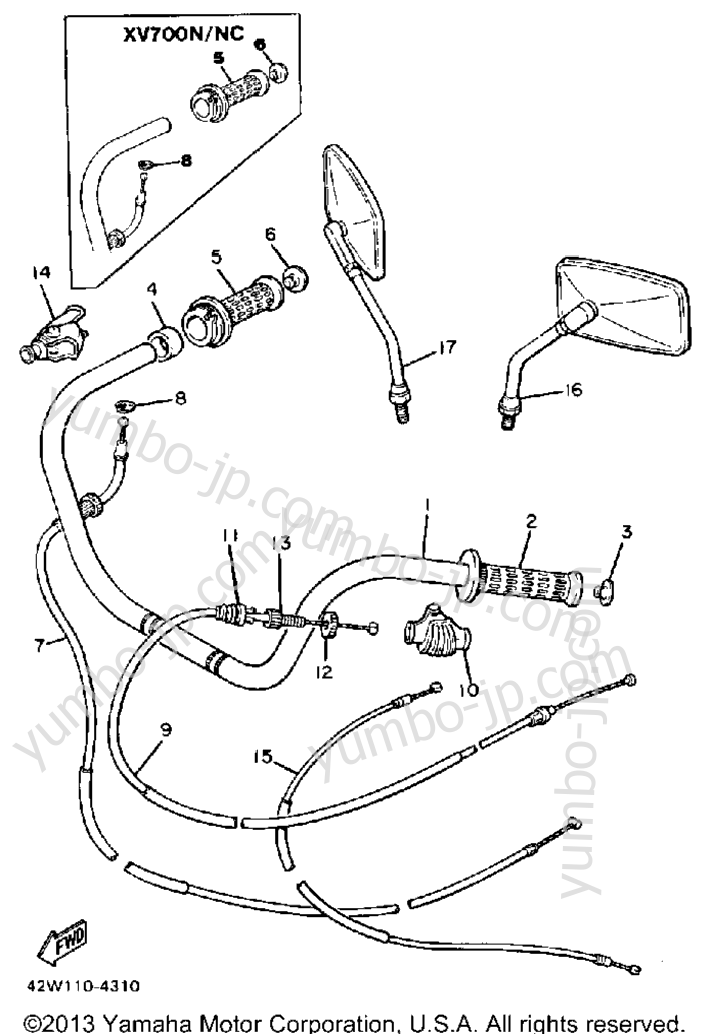 Handlebar Cable для мотоциклов YAMAHA VIRAGO 700 (XV700LC) CA 1984 г.