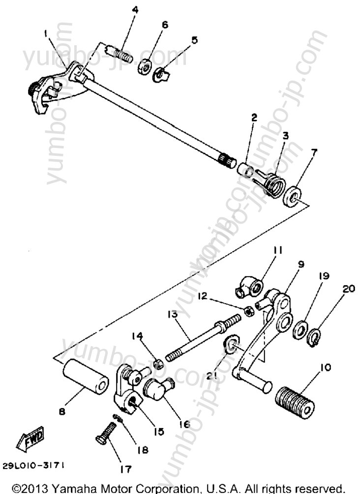 Вал переключателя для мотоциклов YAMAHA RZ350L 1984 г.