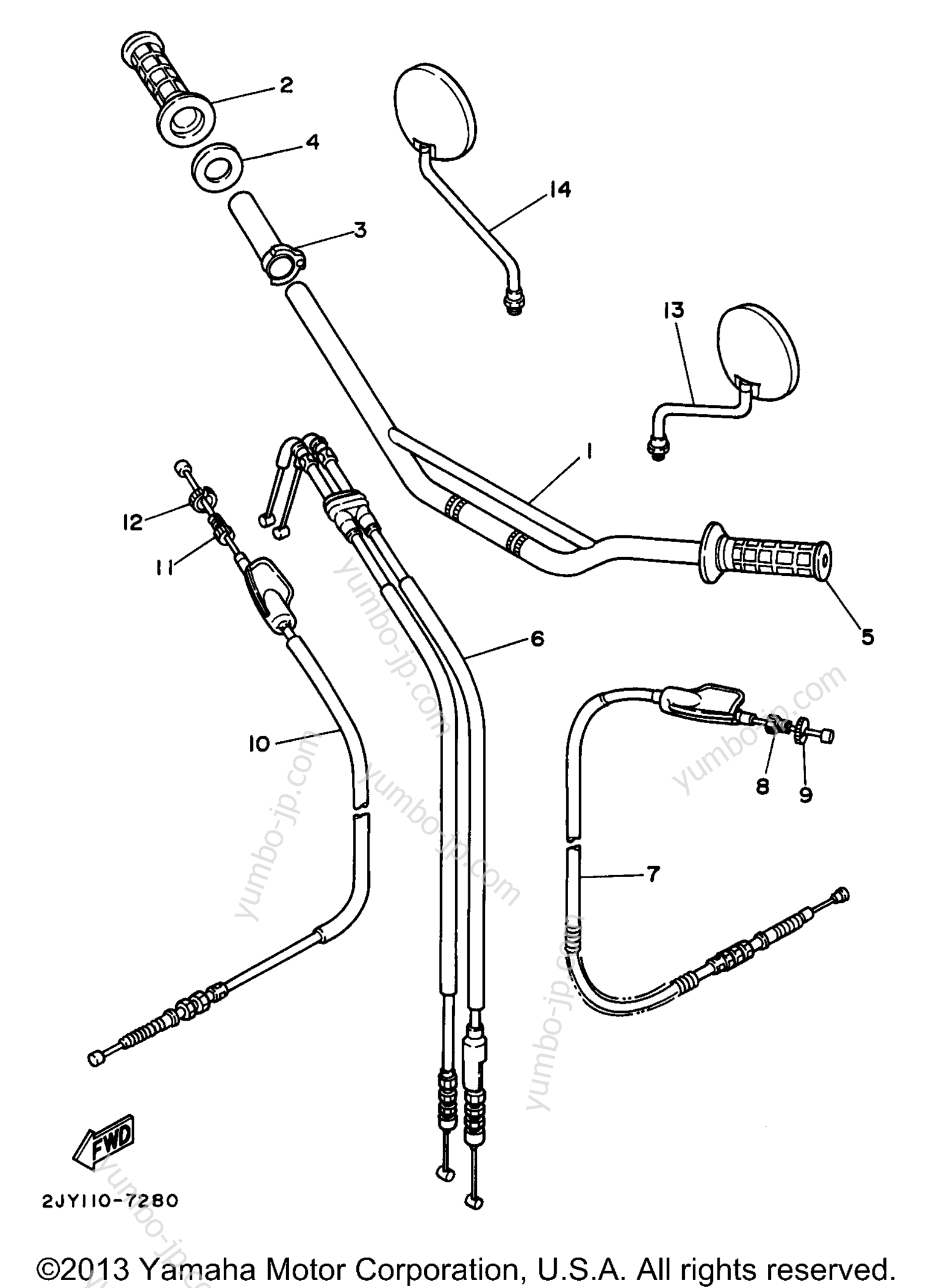 Steering Handle Cable for motorcycles YAMAHA TRAILWAY (TW200LC) 1999 year