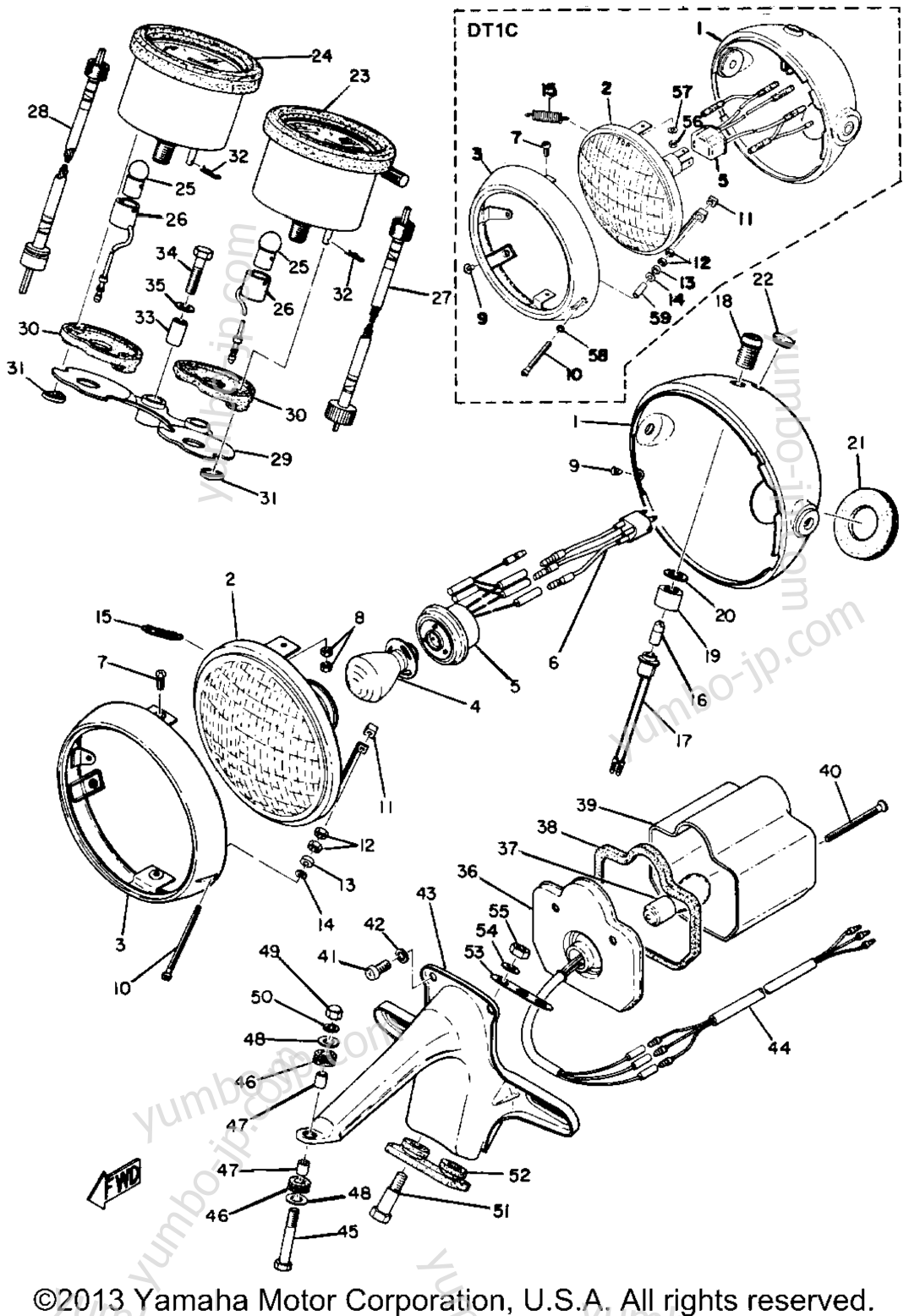 Head Lamp, Tail Lamp & Speedometer для мотоциклов YAMAHA DT1C 1970 г.
