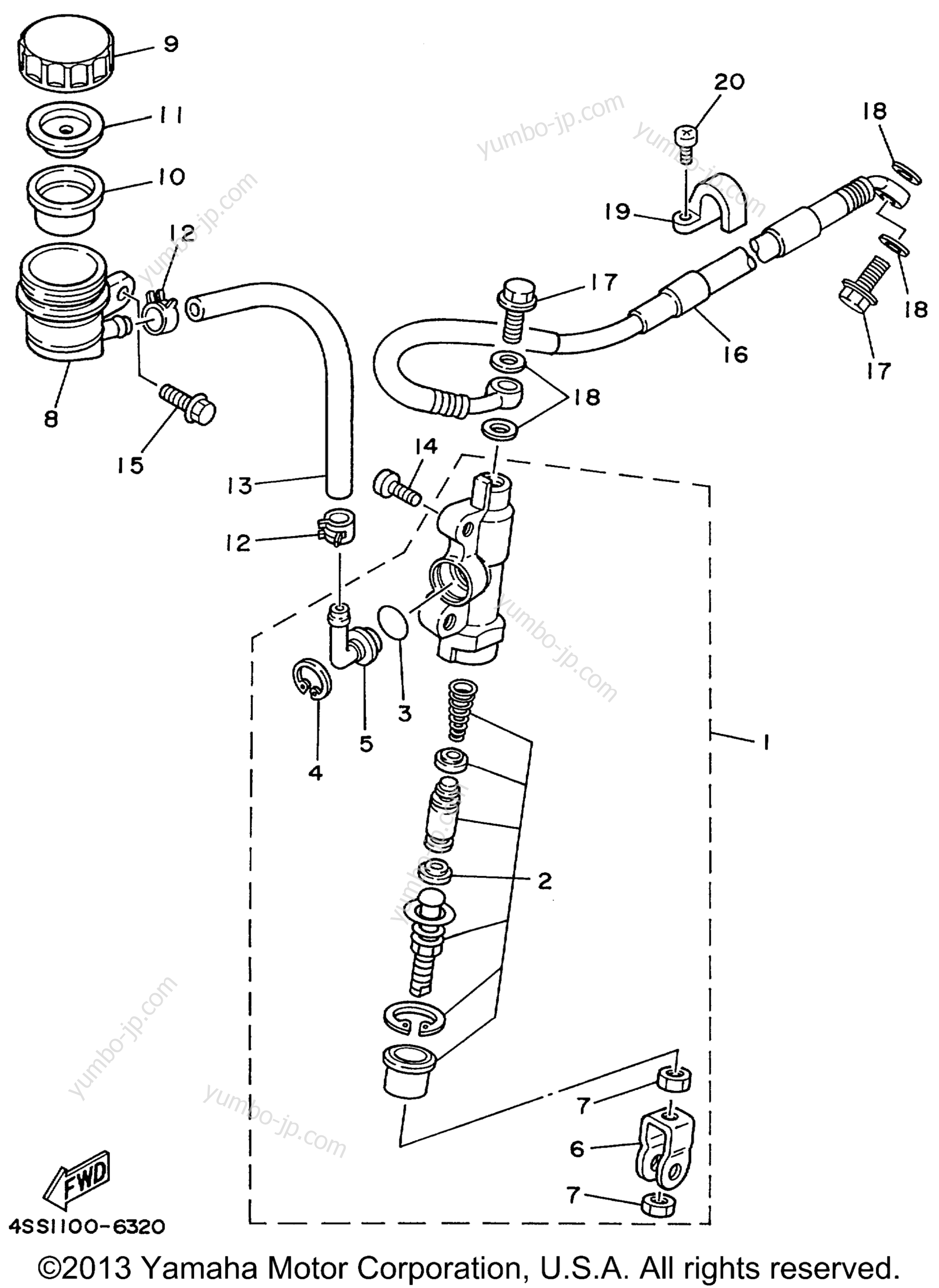 REAR MASTER CYLINDER for motorcycles YAMAHA YZ125 (YZ125L1) 1999 year